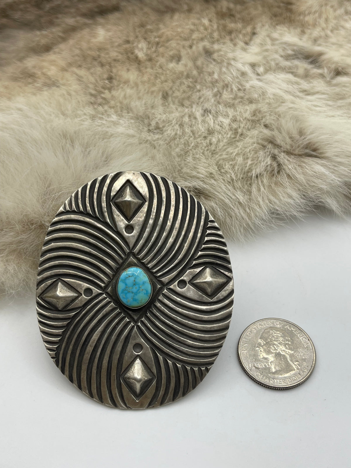 9.0 XL Conch Ring with Kingman Turquoise by Calvin Martinez, Navajo
