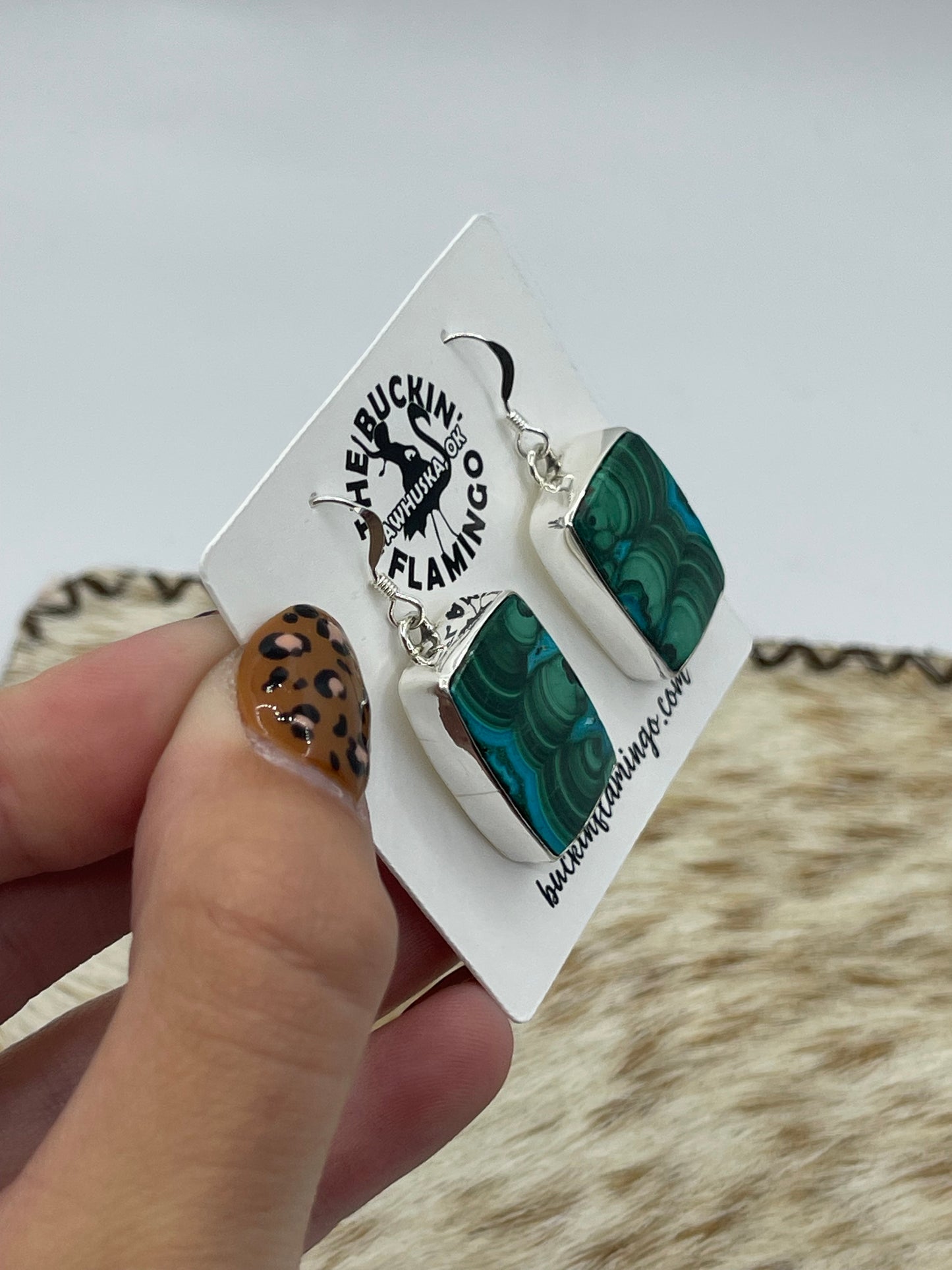 Malachite Chrysocolla Dangle Earrings by Alice Johnson, Navajo
