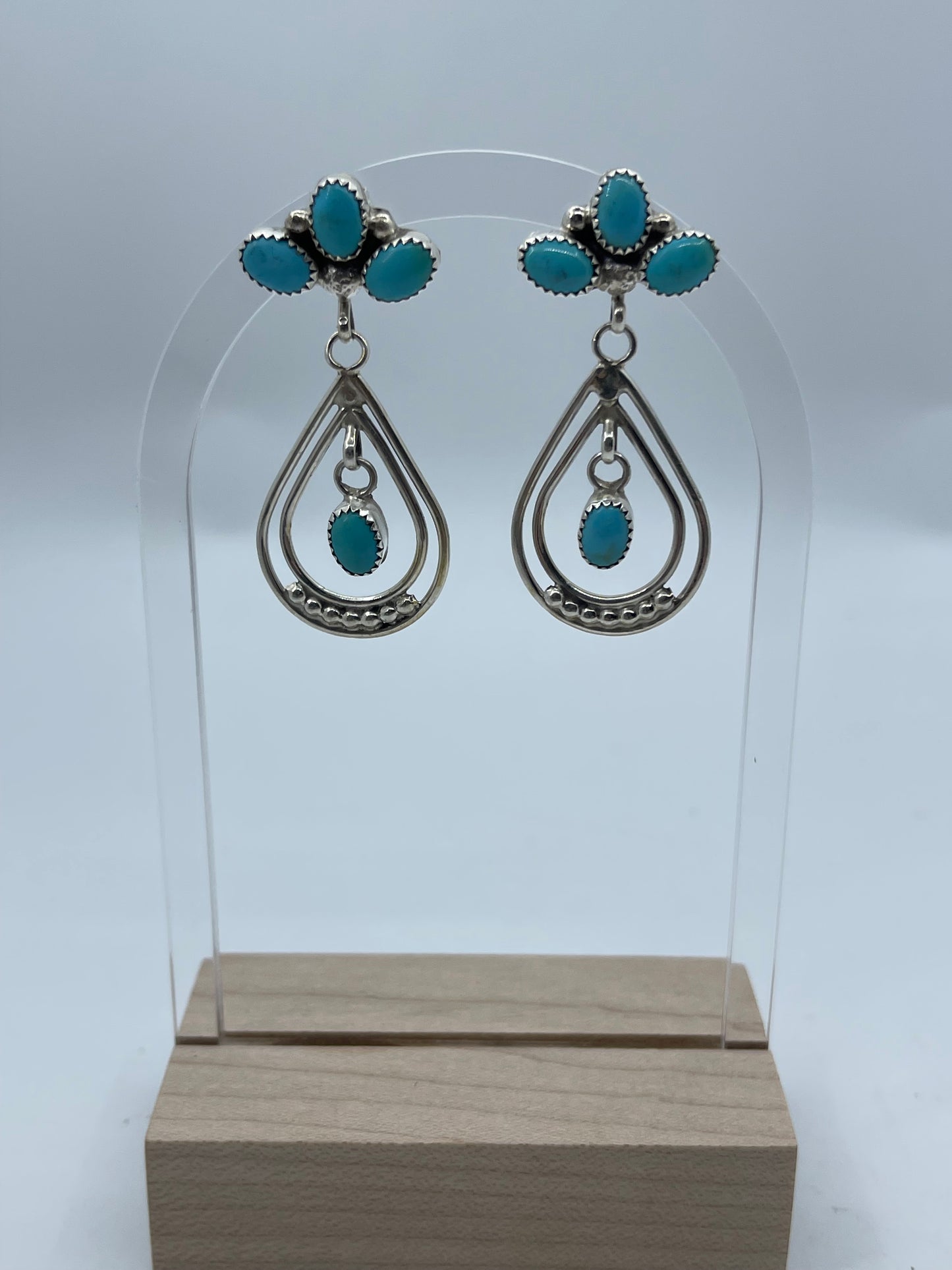 LOT 59 1/4 Sleeping Beauty Turquoise Cluster Teardrop Post Dangle earrings by Anna Spencer, Navajo