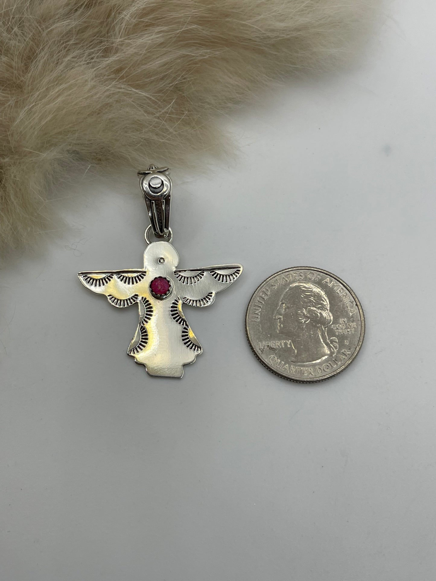 Angel Pendant w/ Hot Pink Opal by Sarah Yazzie, Navajo 9.4mm bale