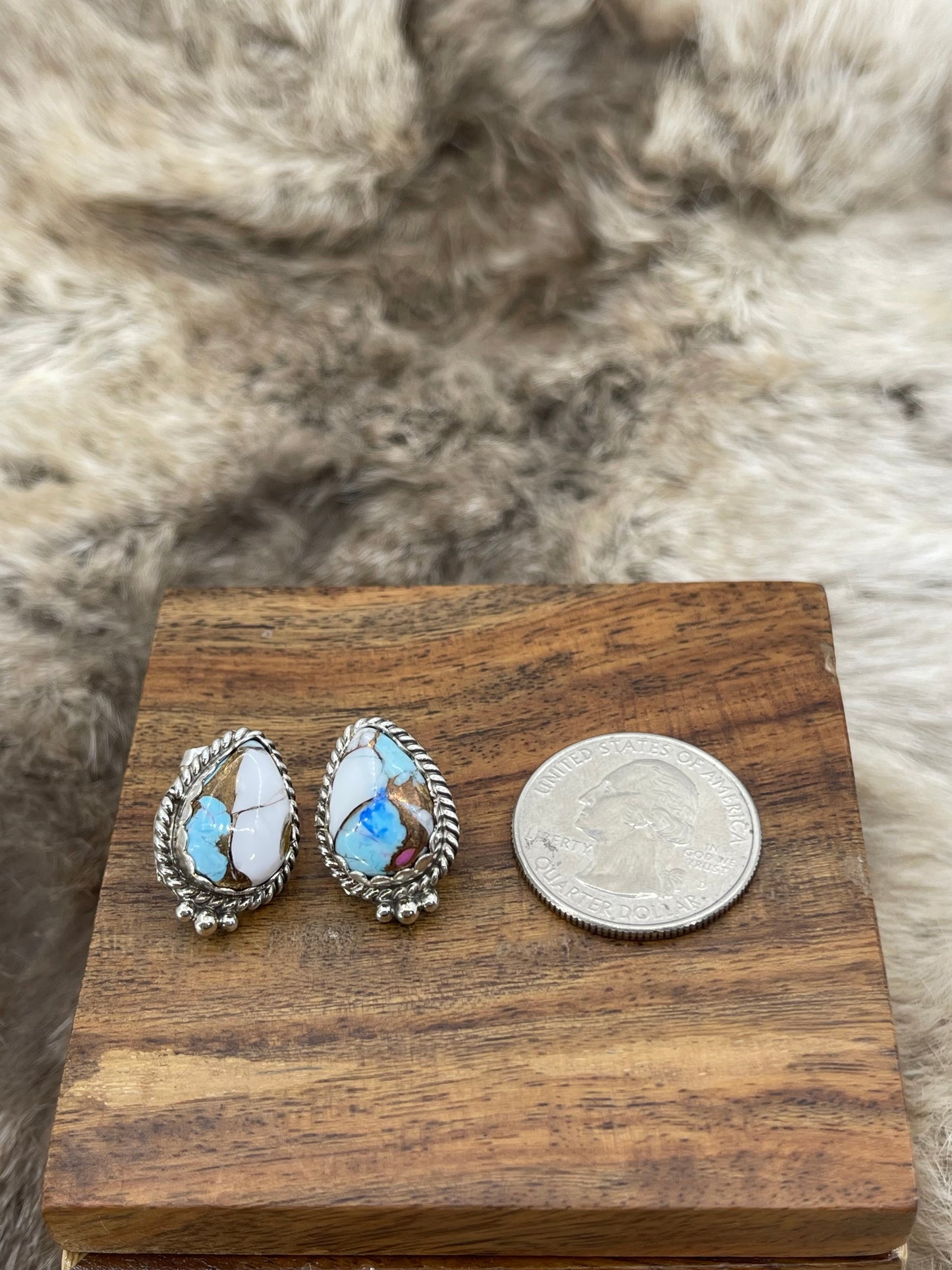 Cotton Candy Teardrop Top Post Earrings by Trish Largo, Navajo