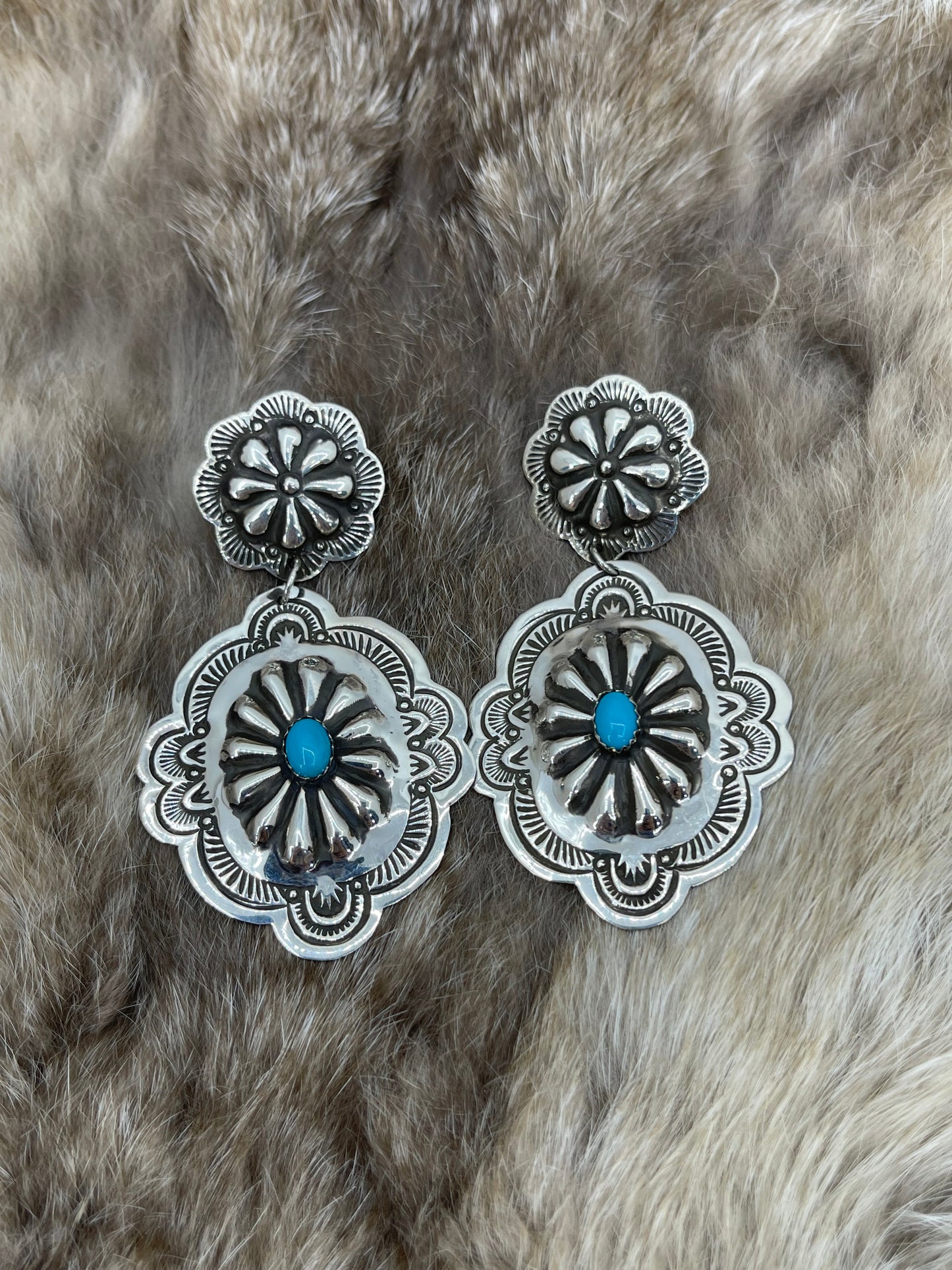 Lightweight Double Concho with Turquoise Earrings by Genevive Blackgoat, Navajo