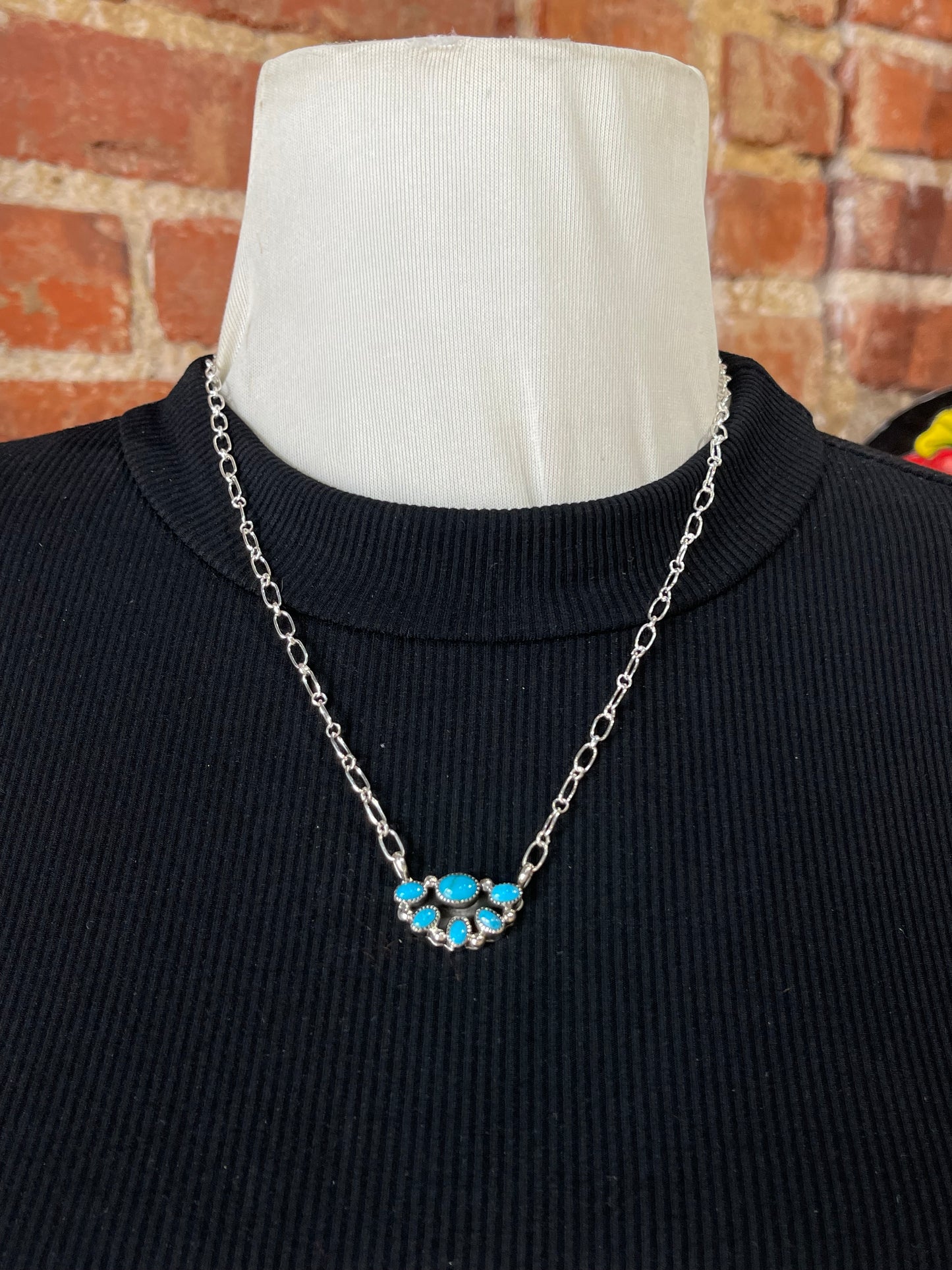 Dainty 19" Turquoise Half Cluster Necklace by Suzanna Johnson, Navajo