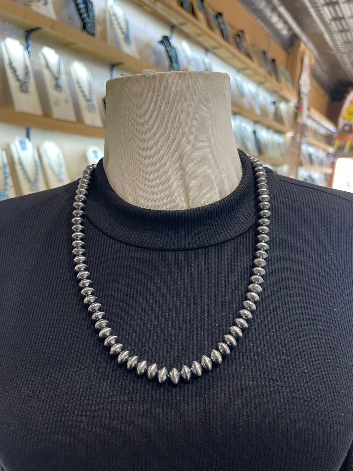 24” 9mm Handmade Navajo Pearls by Marcella James, Navajo