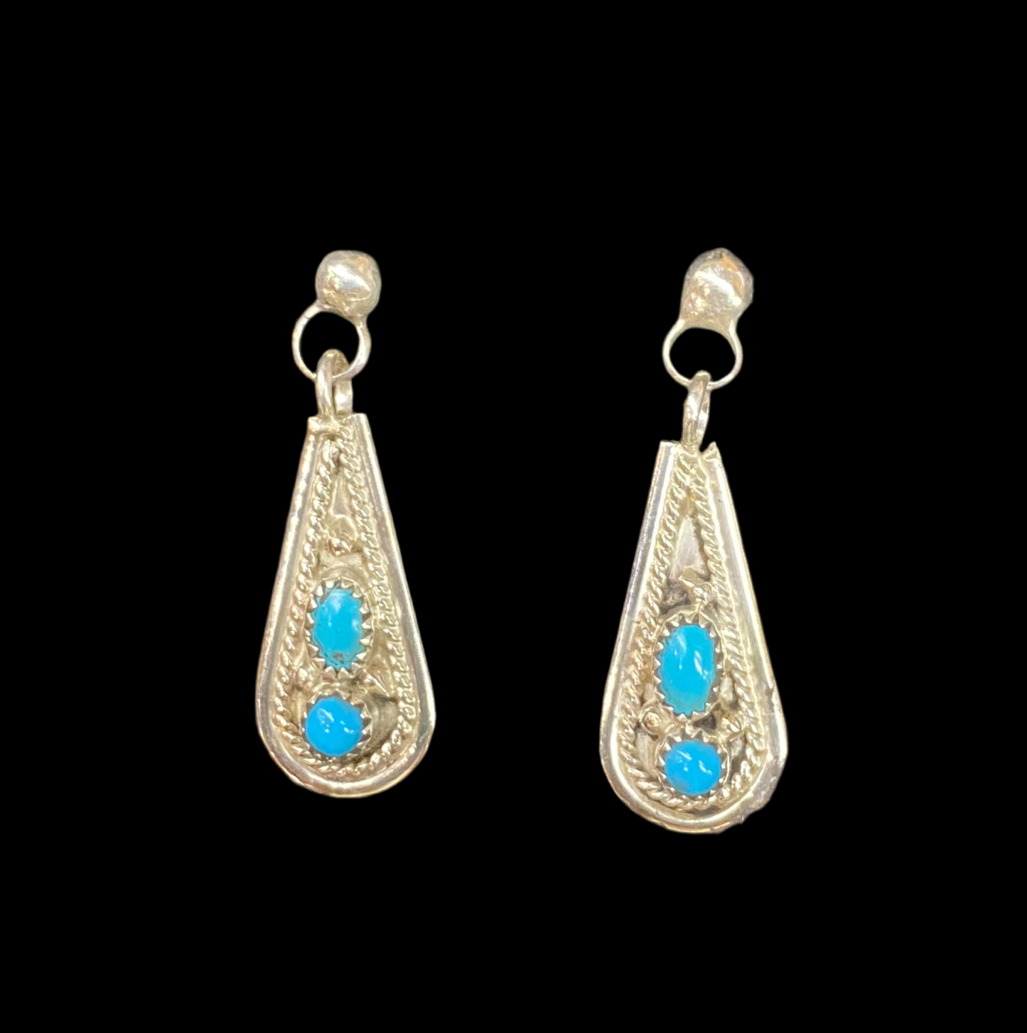 Sleeping Beauty Turquoise Post Dangle Earrings by Thelma Yazzie, Navajo