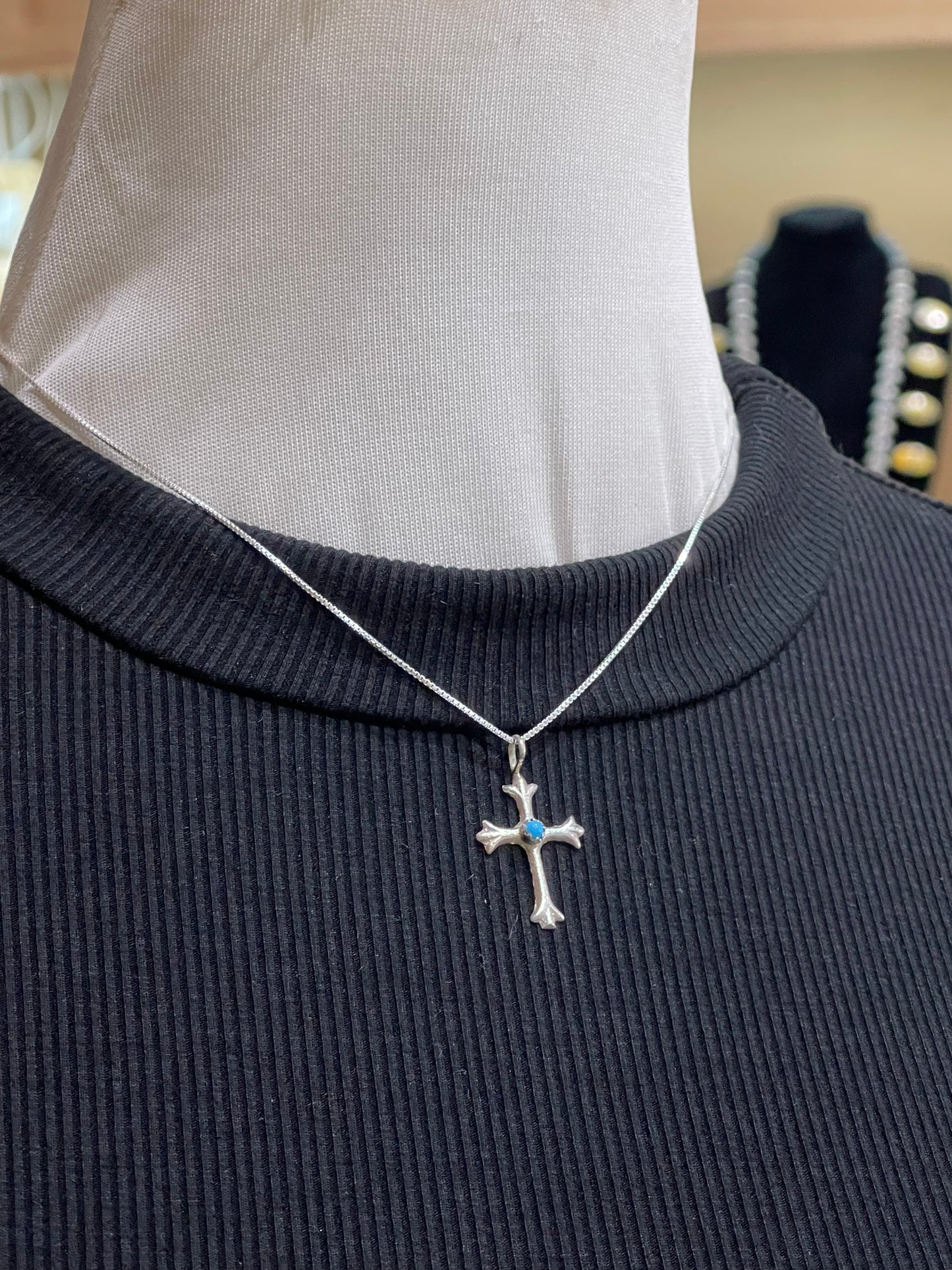 16" Cross Necklace with Turquoise, Navajo Made