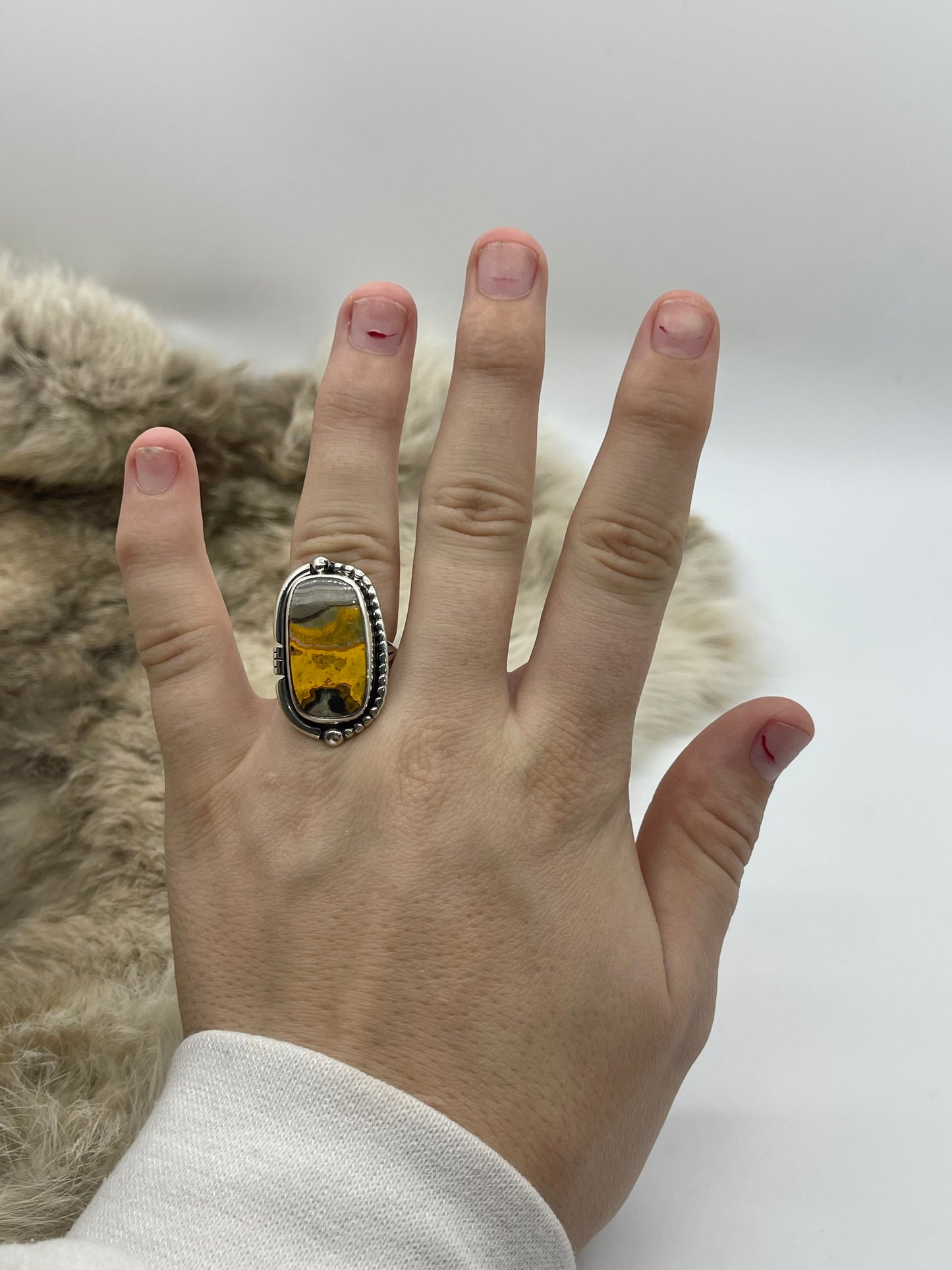 8.0 Bumblebee Jasper Rectangle Ring