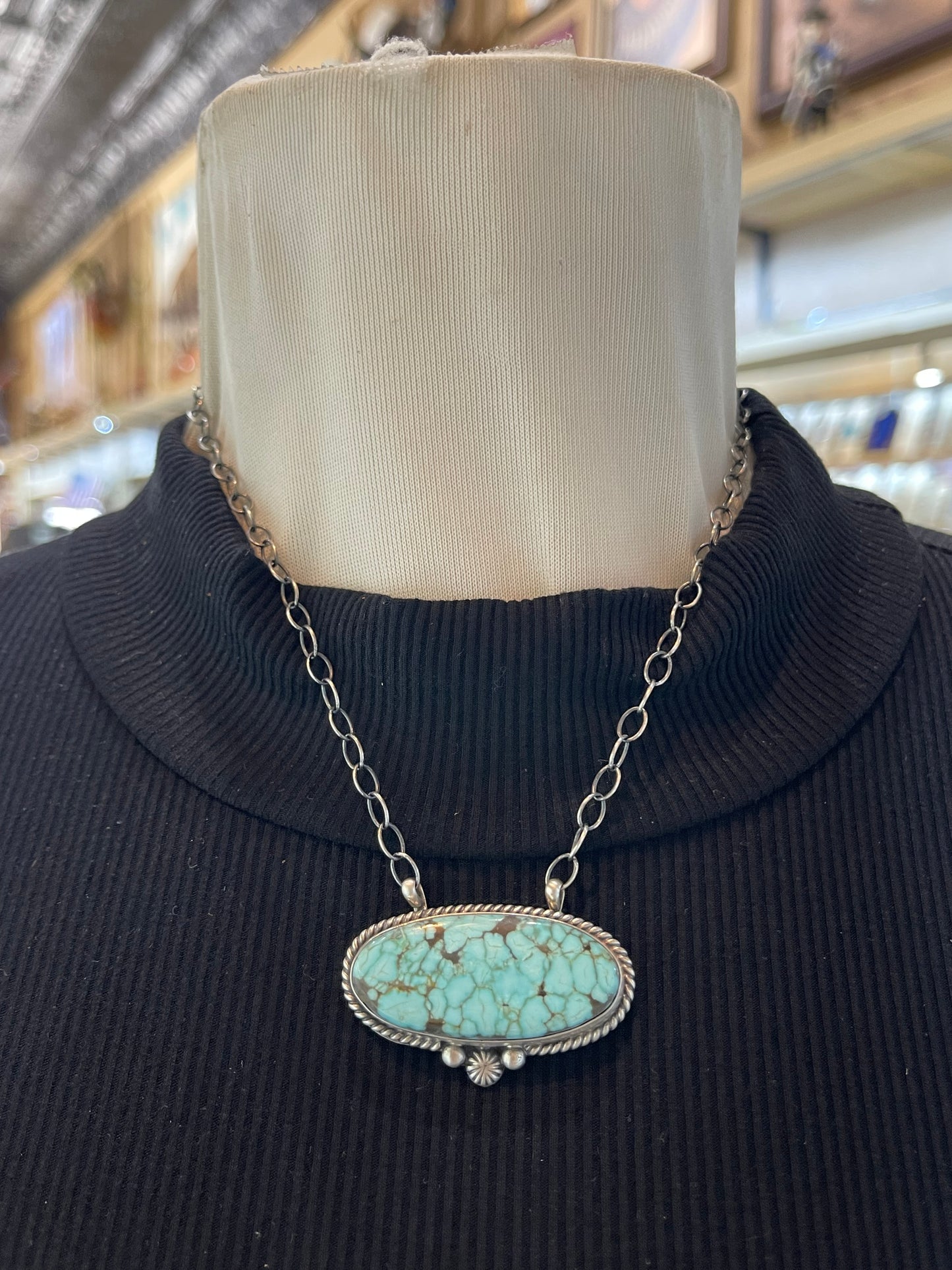 16" #8 Turquoise Oval Necklace by Chassity Belone, Navajo