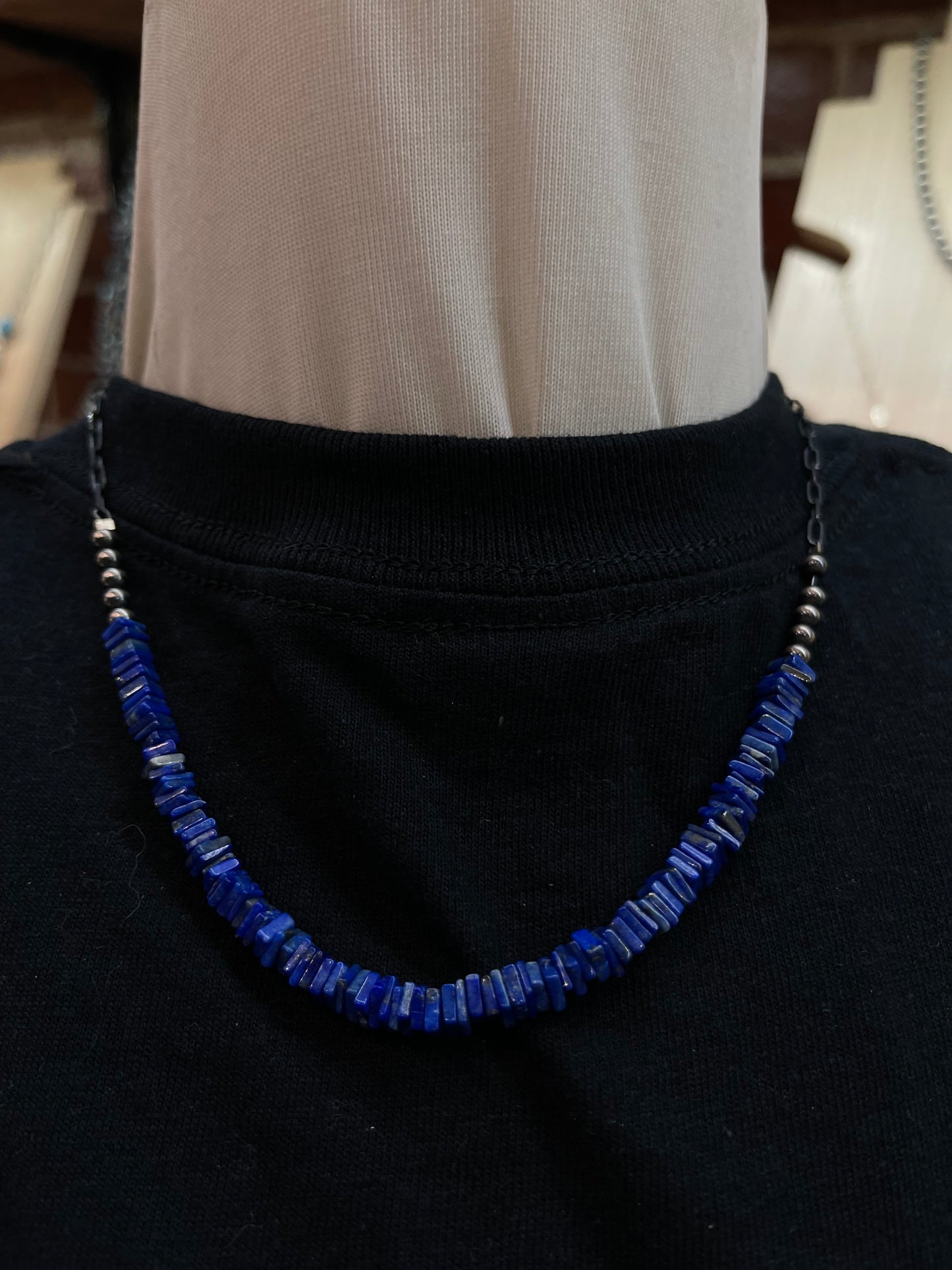 18" lapis and Navajo Pearls Necklace