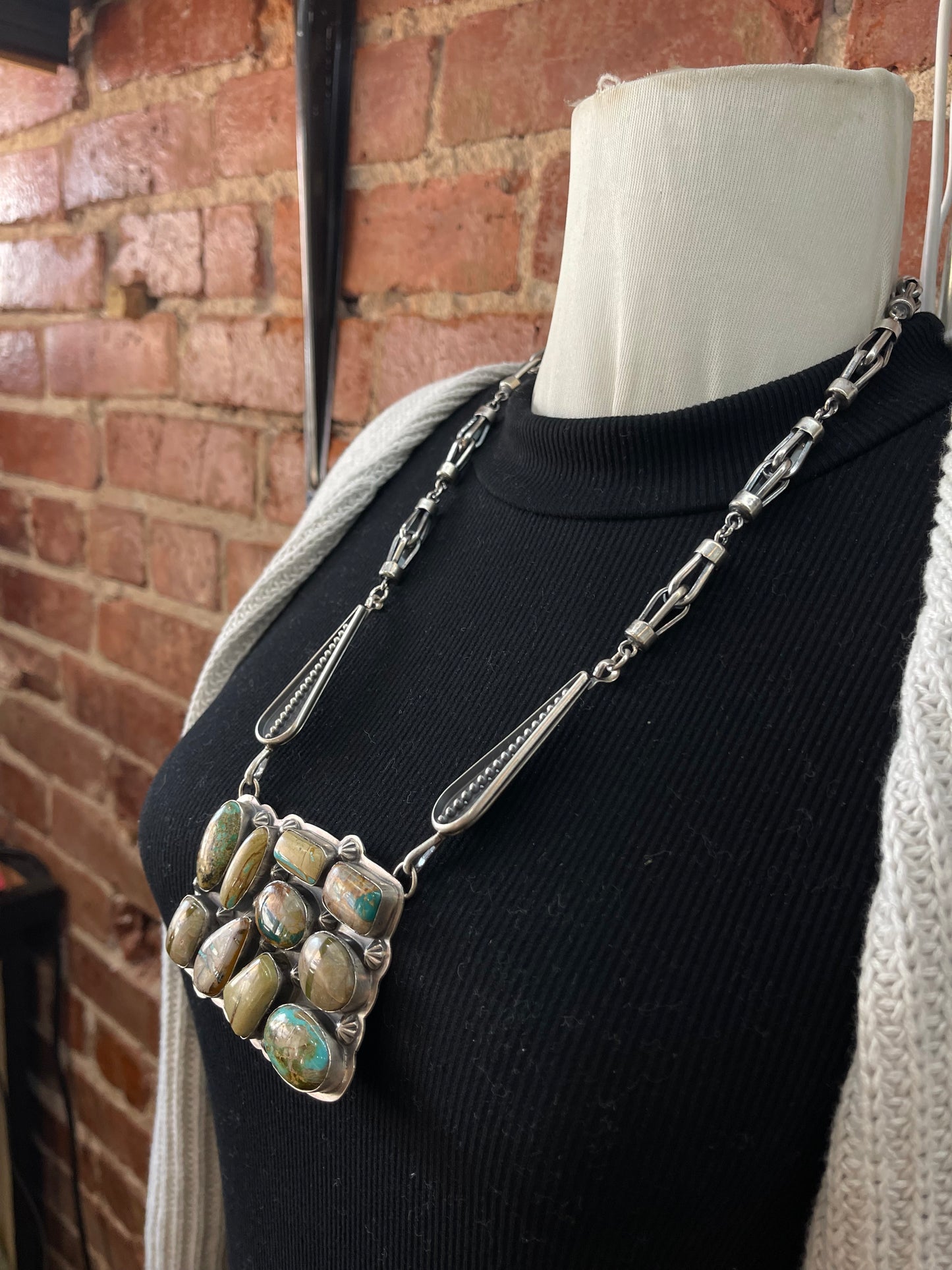 24" 10 Stone Turquoise Necklace by Gabby Jurado, Mexican