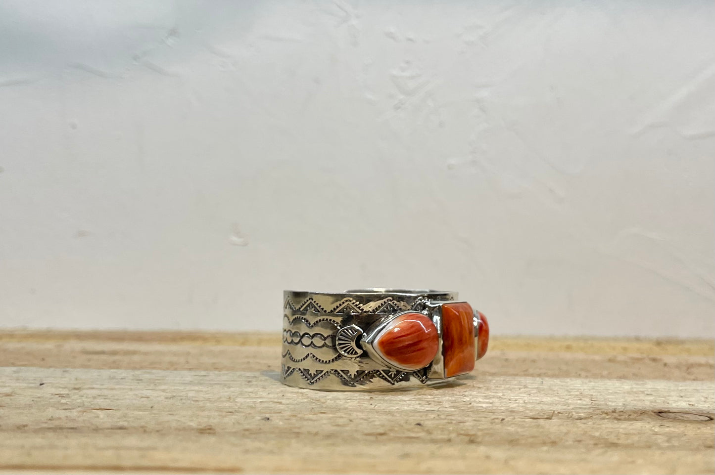 Spiny Oyster Shell 3-Stone Stamped Cuff by Zia