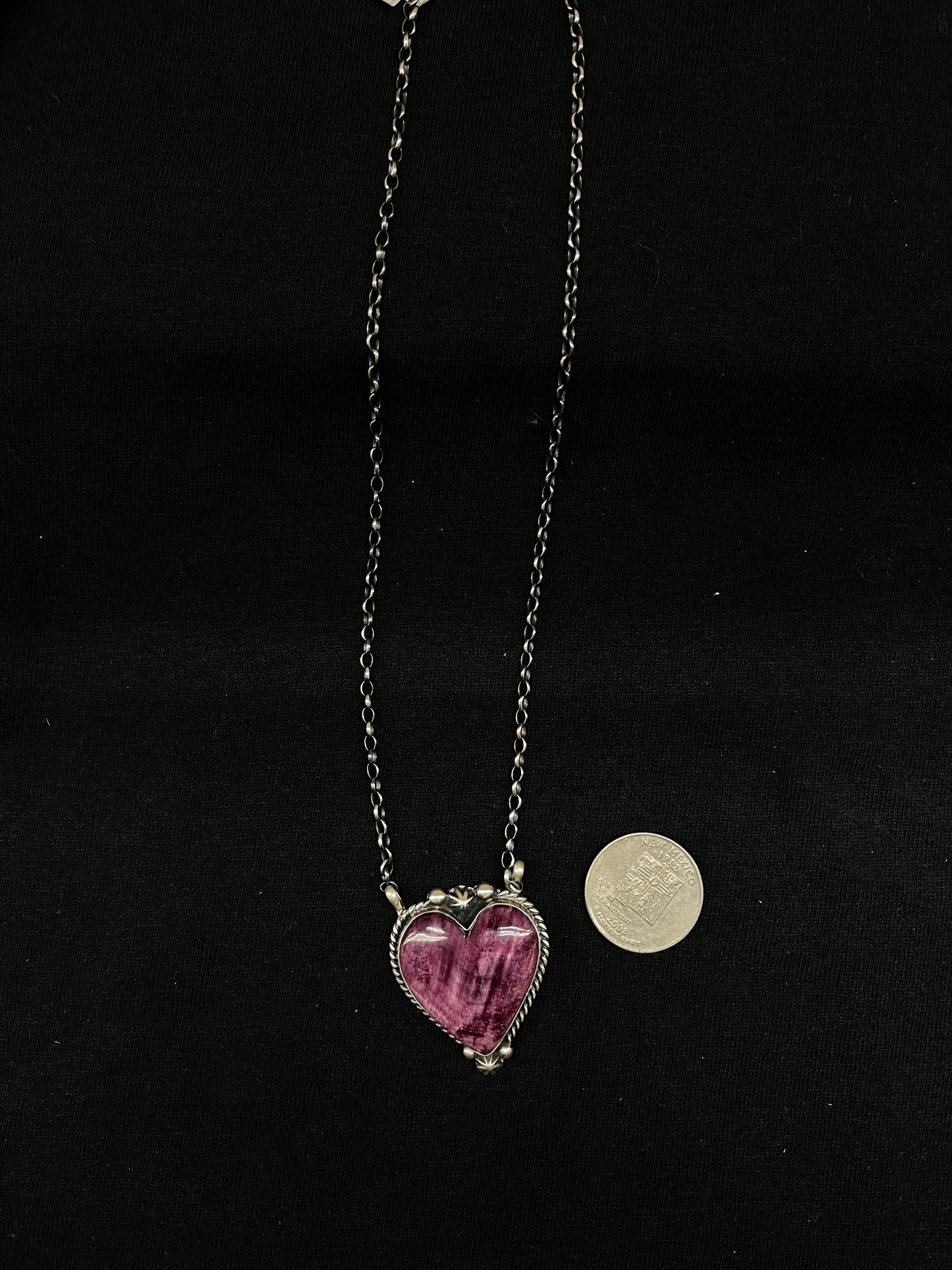 18" Purple Spiny Oyster Shell Heart Necklace by Alfred Martinez, Navajo