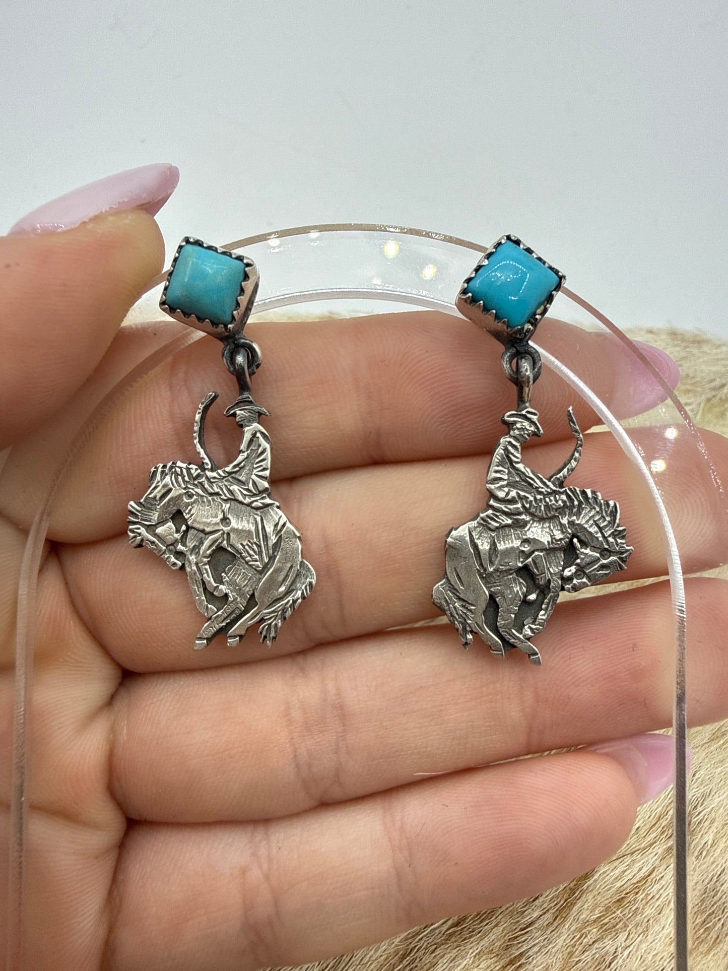 Buckin Horse Dangles with Turquoise Posts by Annie Spencer, Navajo