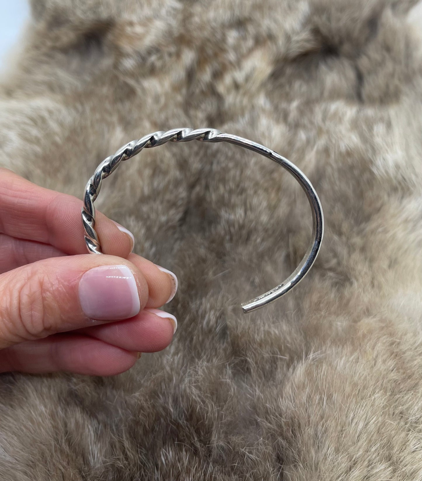 6"-6 3/4" Half Twist Stamped Sterling Silver Cuff by Elaine Tahe, Navajo