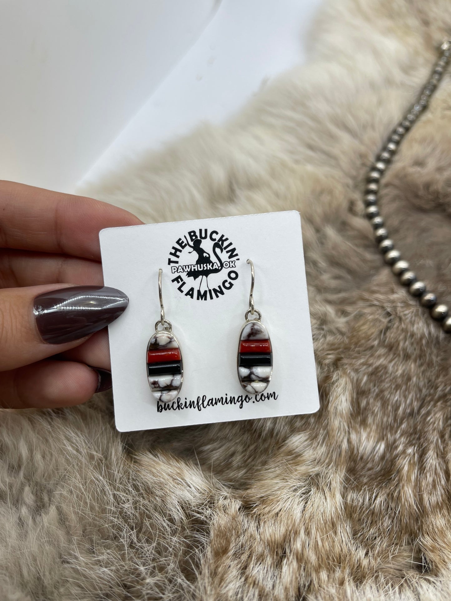 Wild Horse, Onyx & Coral Cobblestone Inay 3-piece set by Thomas Francisco, Navajo