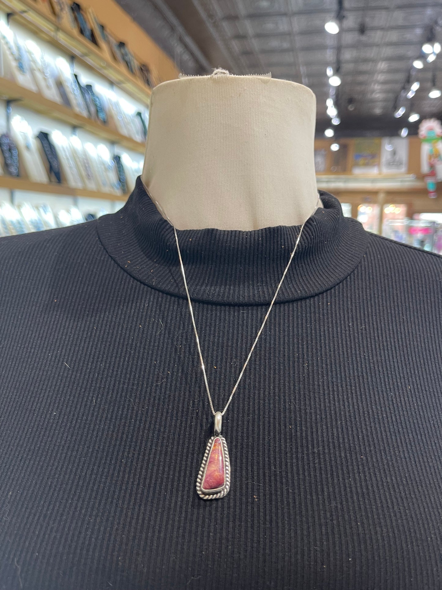 20" Purple Spiny Oyster Shell Pendant Necklace by Johnny Dixon, Navajo
