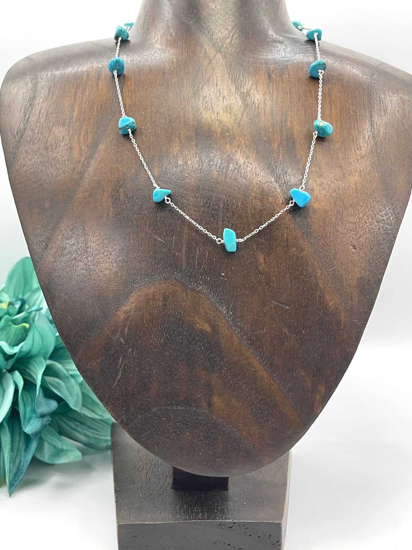 16" Silver Chain with Turquoise Chunks Necklace