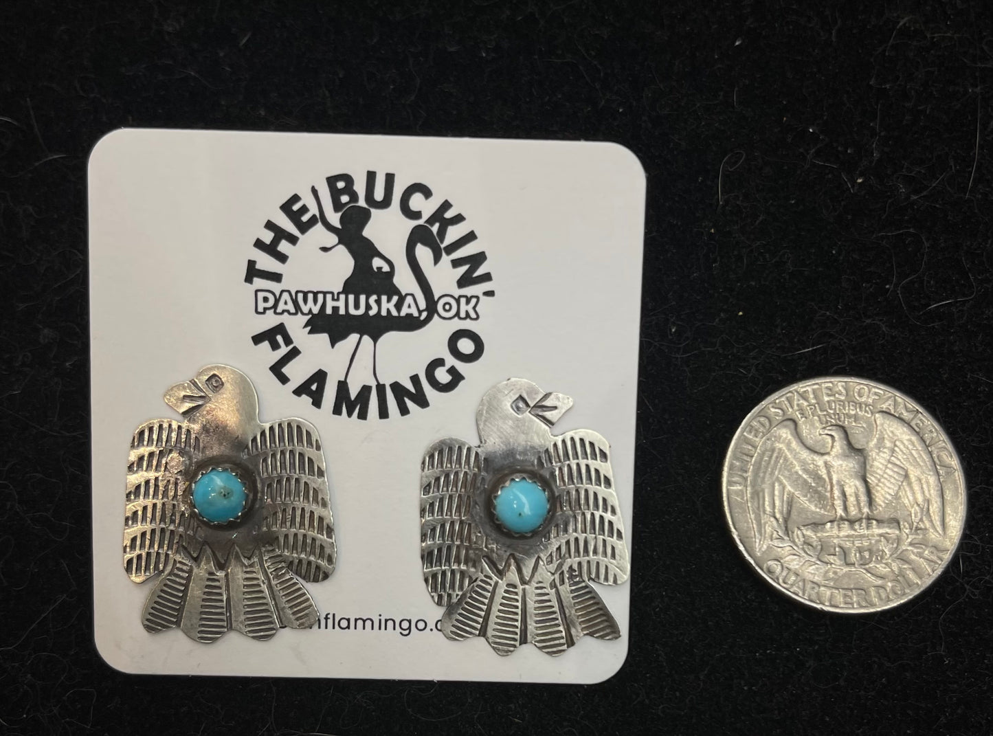 Sterling Silver and Kingman Turquoise Thunderbird Post Earrings by Gabriella Yazzie, Navajo