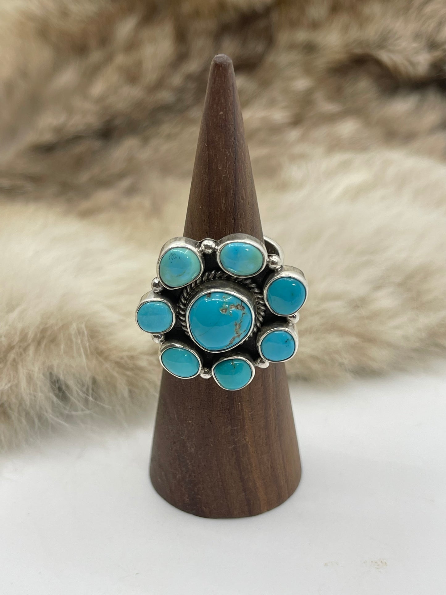 Adjustable 5.5-8.0 Sleeping Beauty Turquoise Cluster Ring