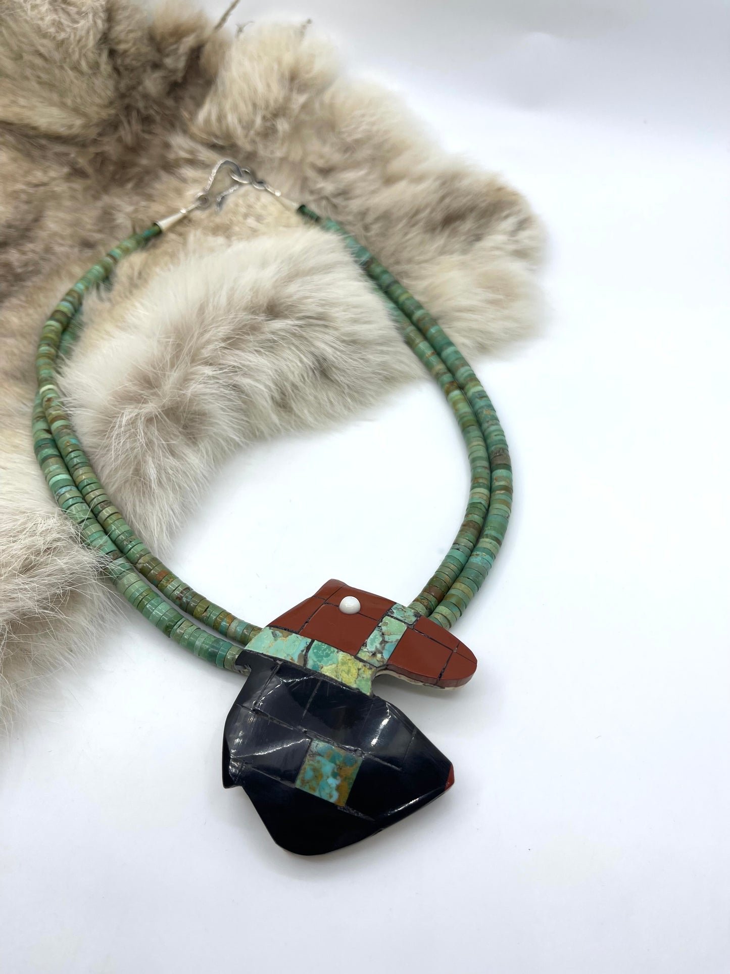 20" Pipestem & Onyx Horse Necklace By Jolene Bird, Santo Domingo