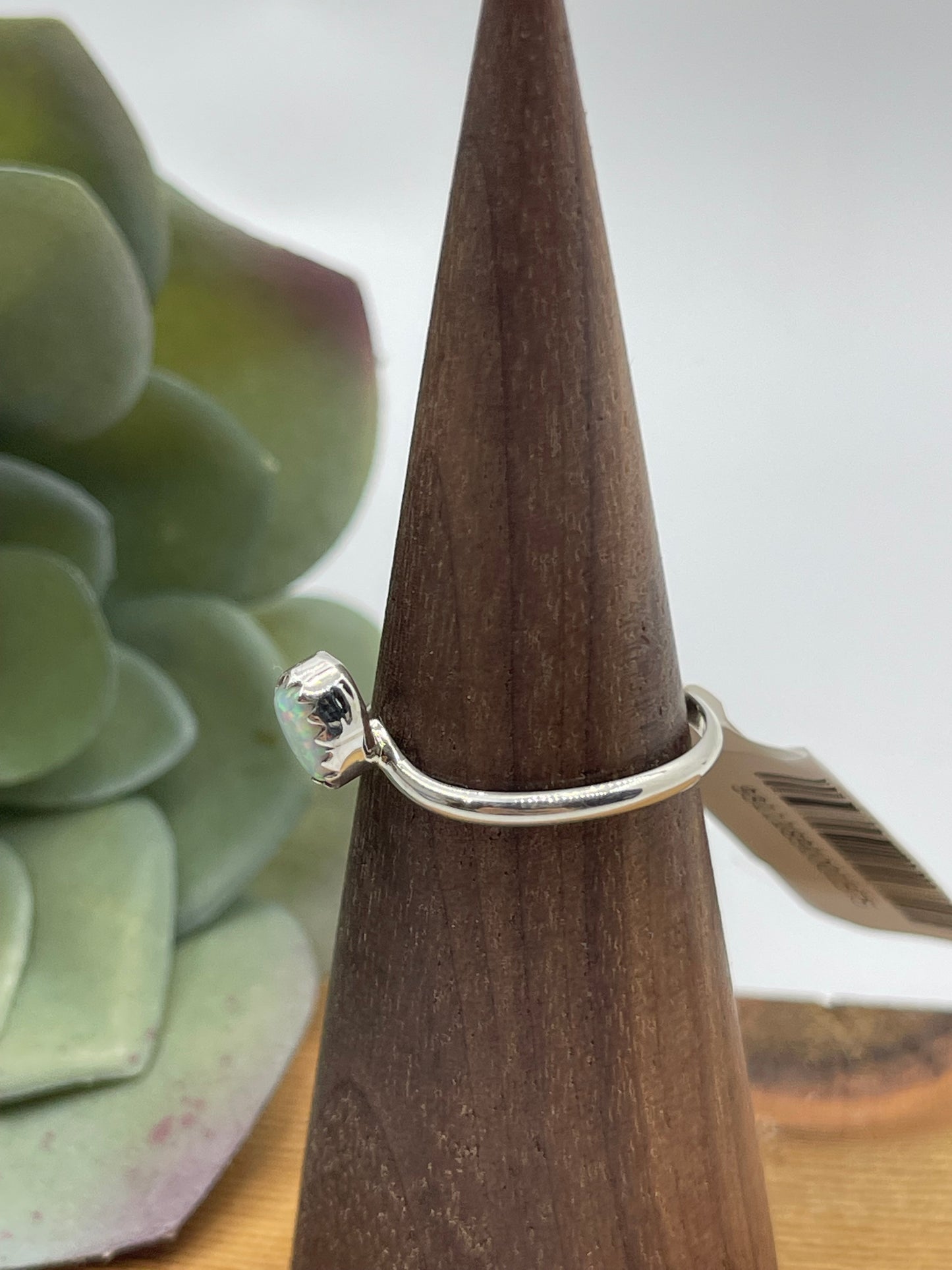 8.5 White Opal Chevron Ring by Hiram Largo, Navajo