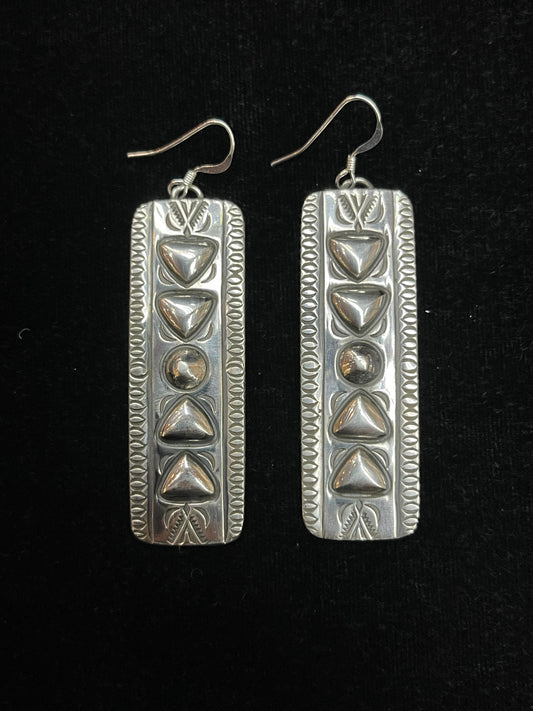 Long Dangle Earrings with Stamping by Roland Dixon, Navajo