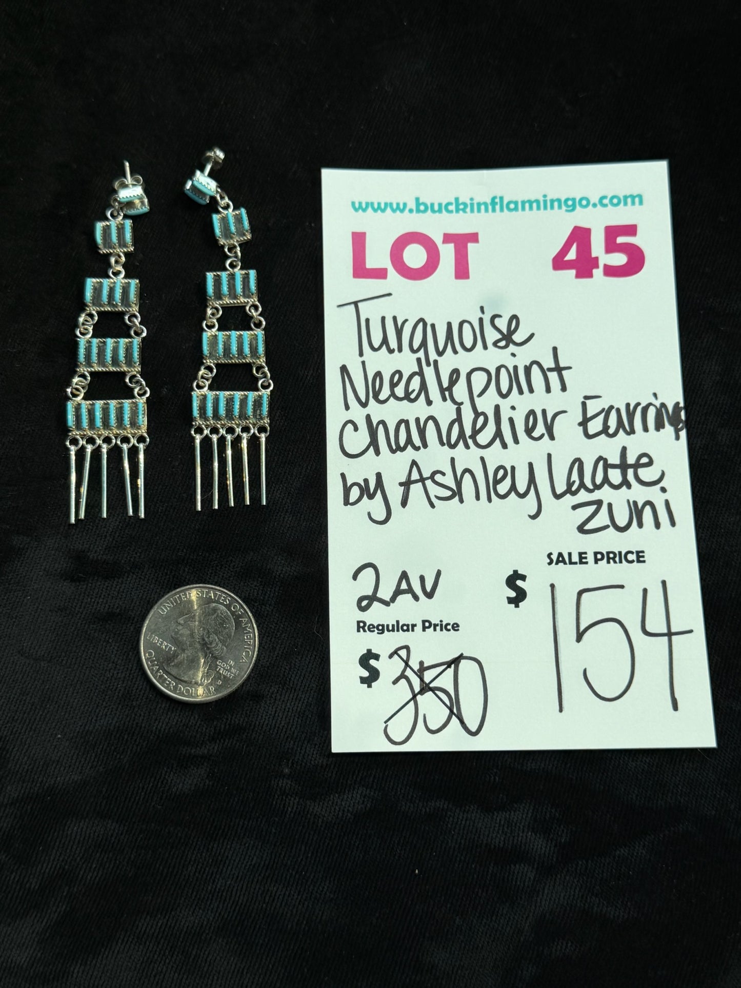 LOT 45 8/9 Tuquoise Needlepoint Chandelier Earring by Ashley Laate, Zuni