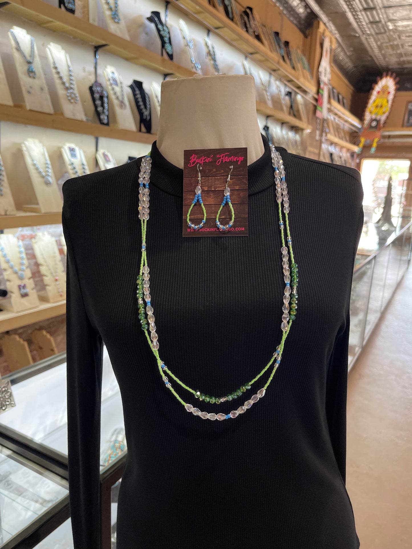 30” Beaded Necklace and Earring Set by Lillian & Vernon Steele, Apache