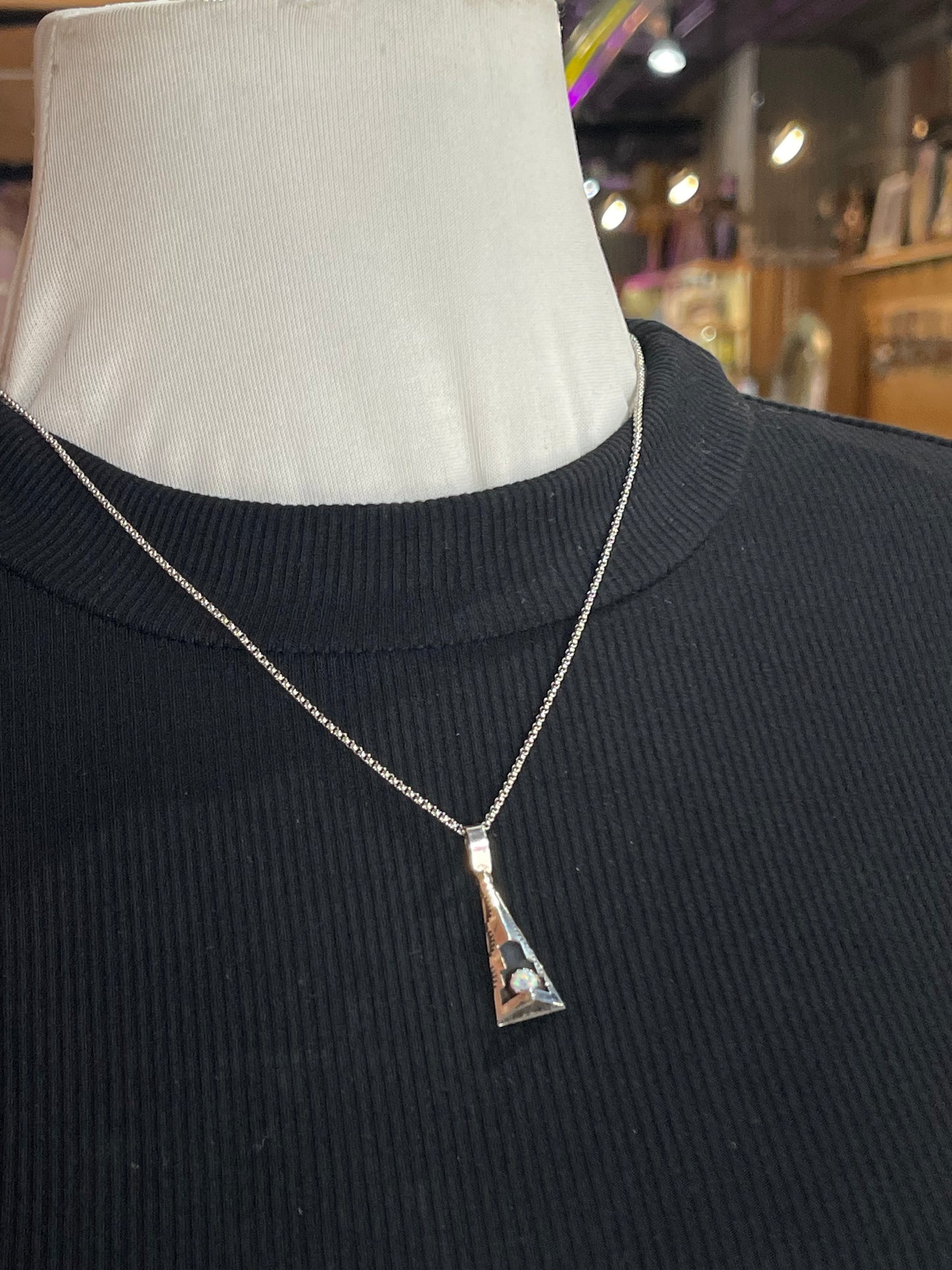 18" White Opal Shadowbox Teepee Pendant Necklace by Felix Perry, Navajo