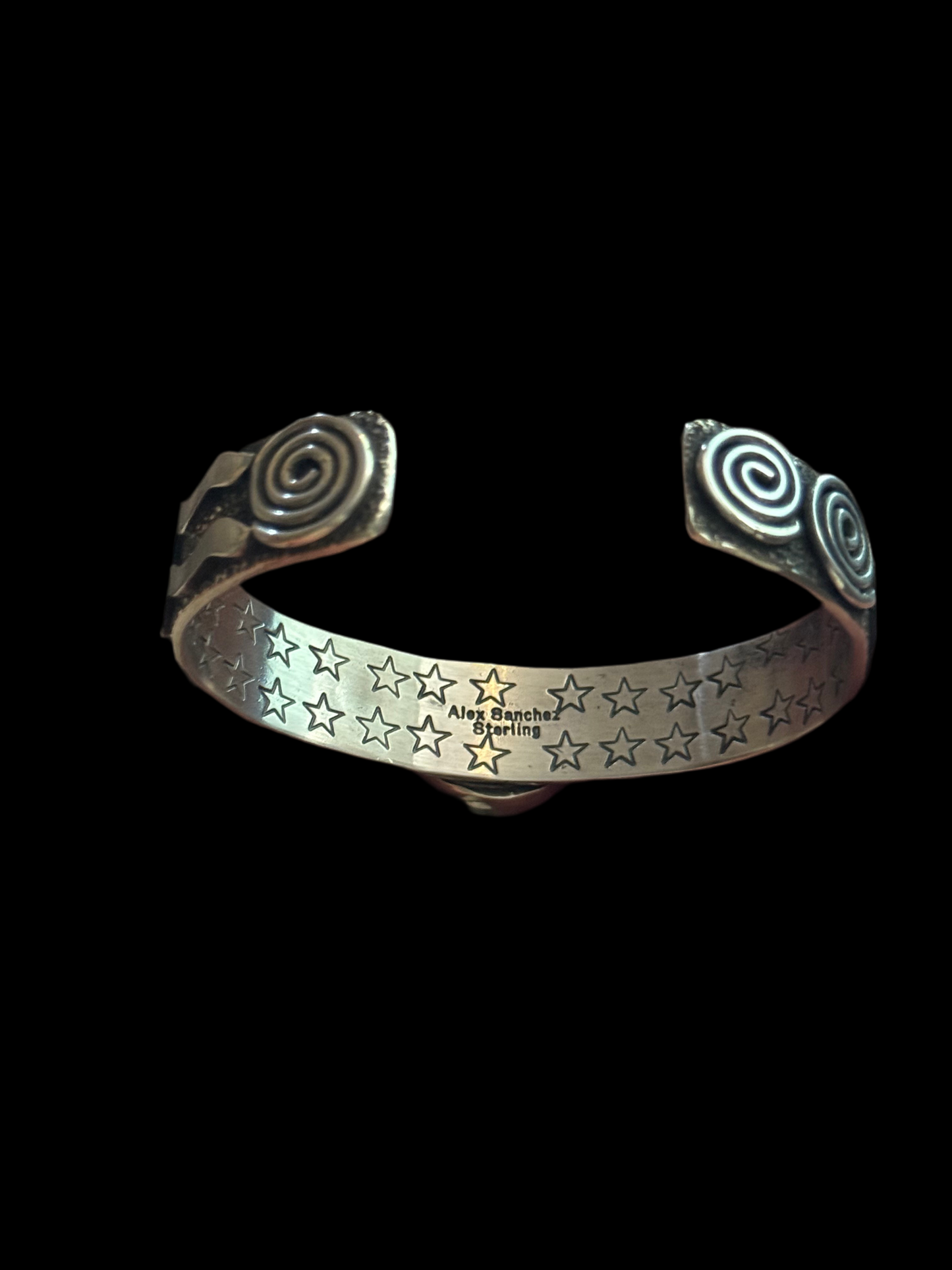 Petroglyph Cuff with Blue Kingman Web Turquoise by Alex Sanchez, Navajo (narrow) (Copy)