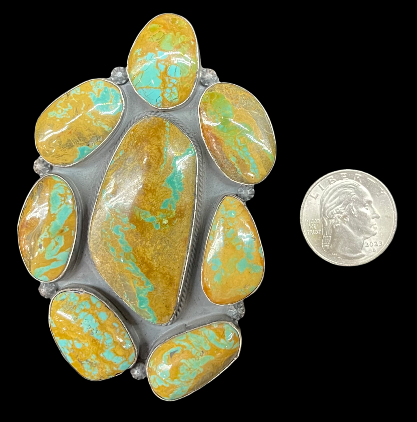Adjustable Royston Turquoise Cluster Ring by Steven Nez, Navajo