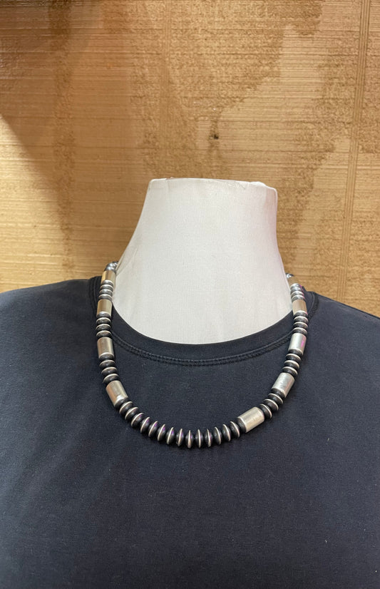 22" Handmade 10mm Navajo Saucer and Barrel Beads Necklace by Crystal Haley, Navajo