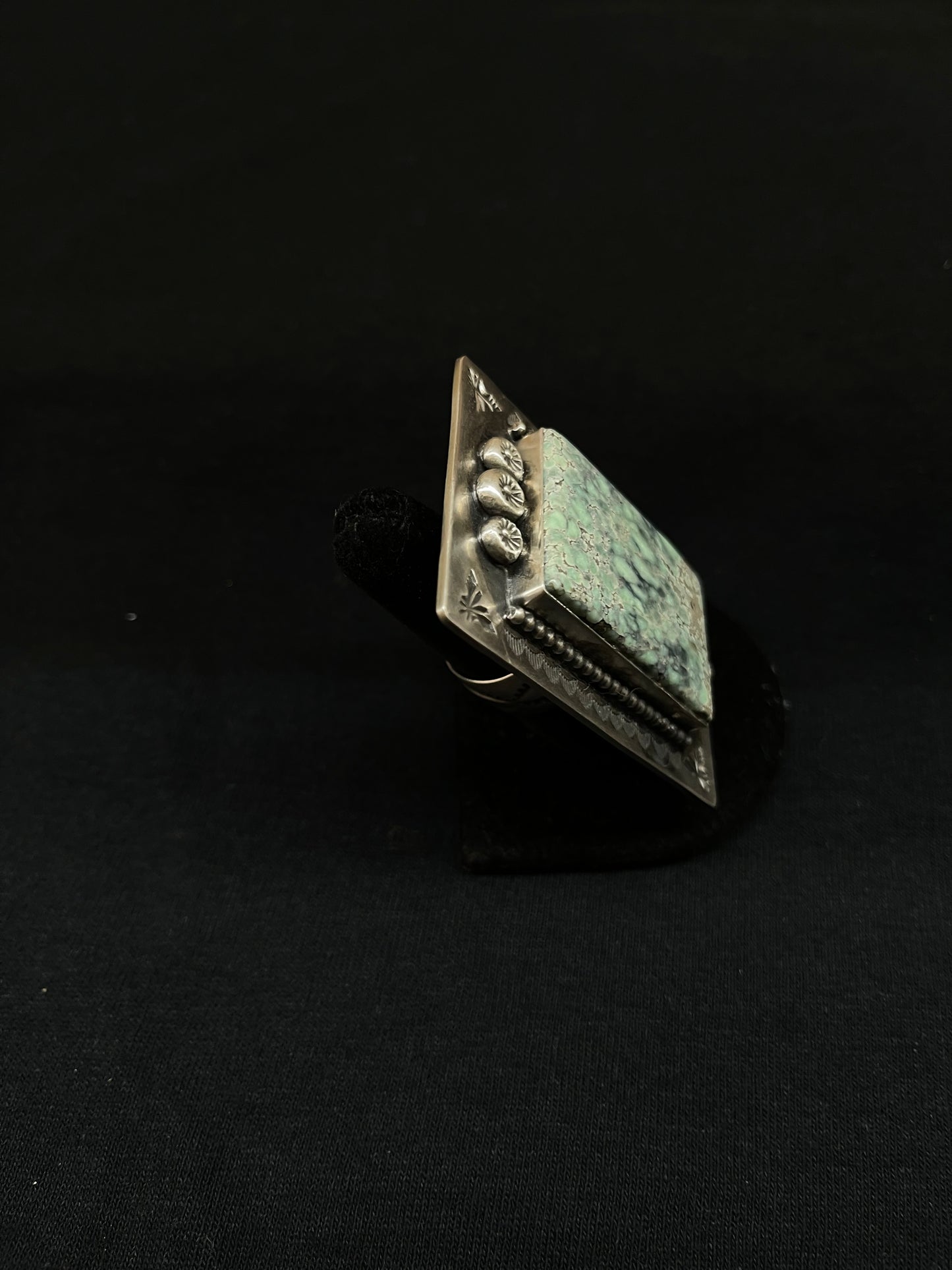 Adjustable Tree Frog Turquoise Rectangle Ring by Delbert Secatero, Navajo