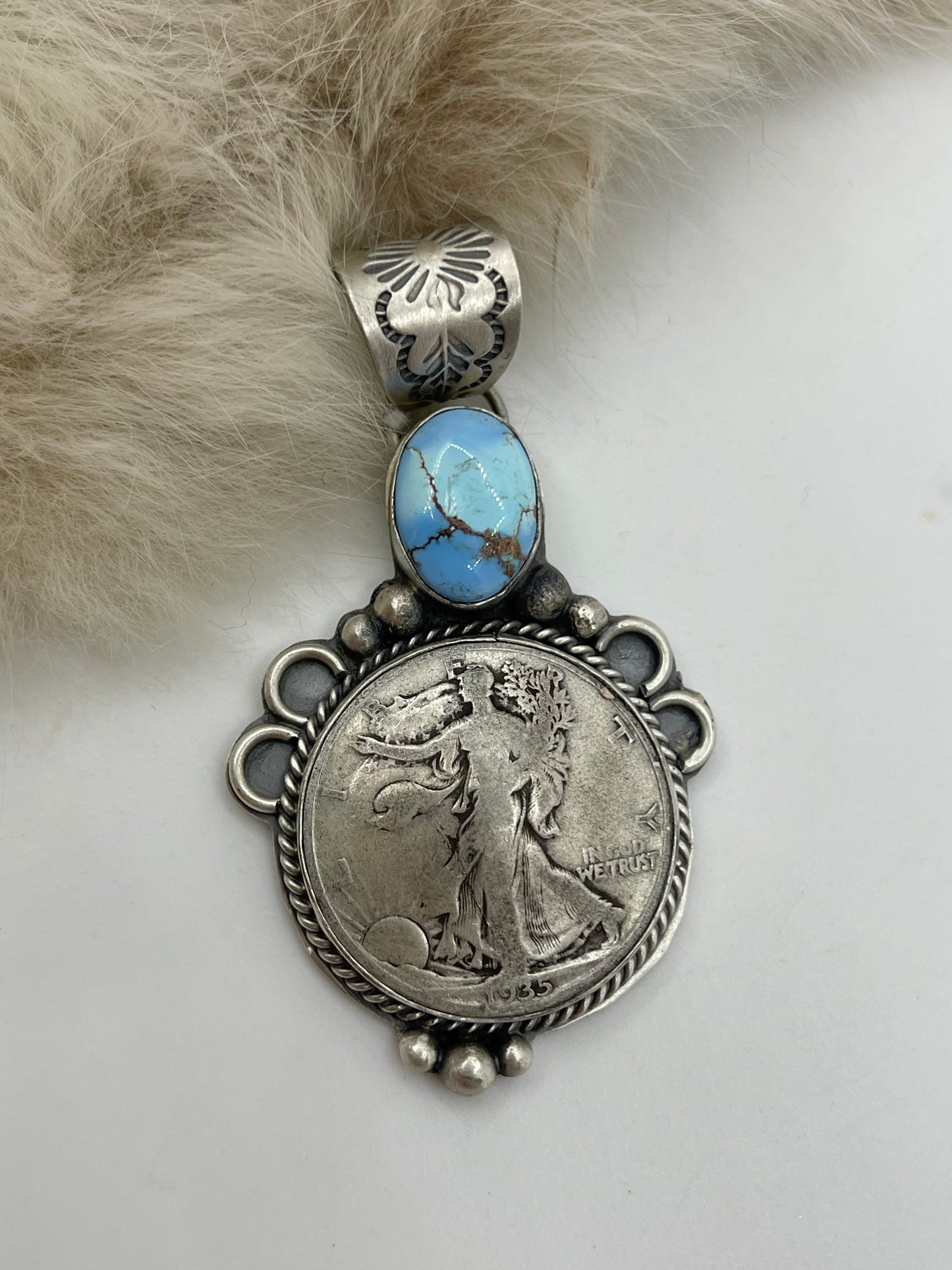 10.5mm Bail 1935 Half Dollar Golden Hills Pendant By Boyd Ashley, Navajo