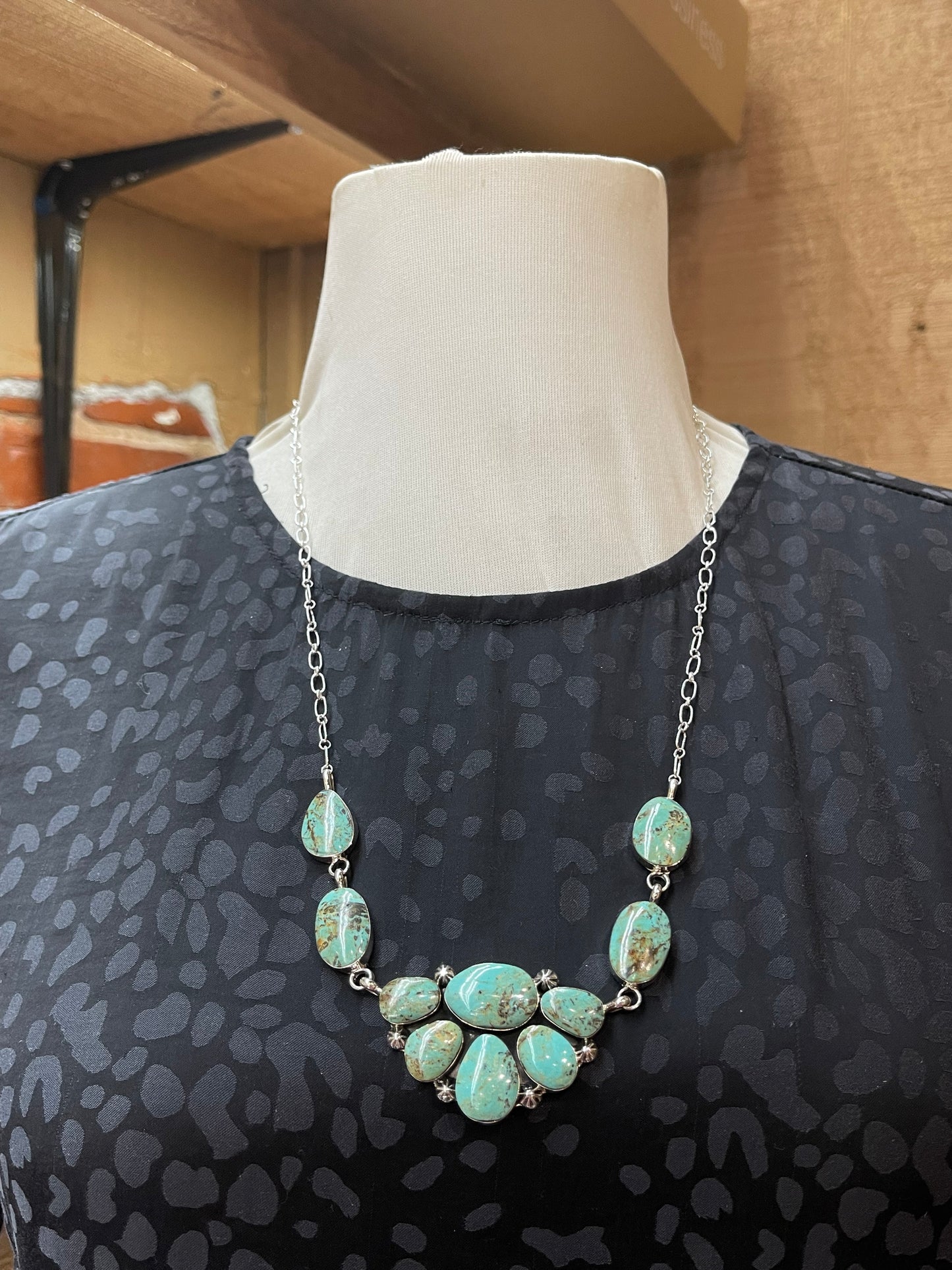 22" Kingman Turquoise Half Cluster Necklace by Arlene Lewis, Navajo