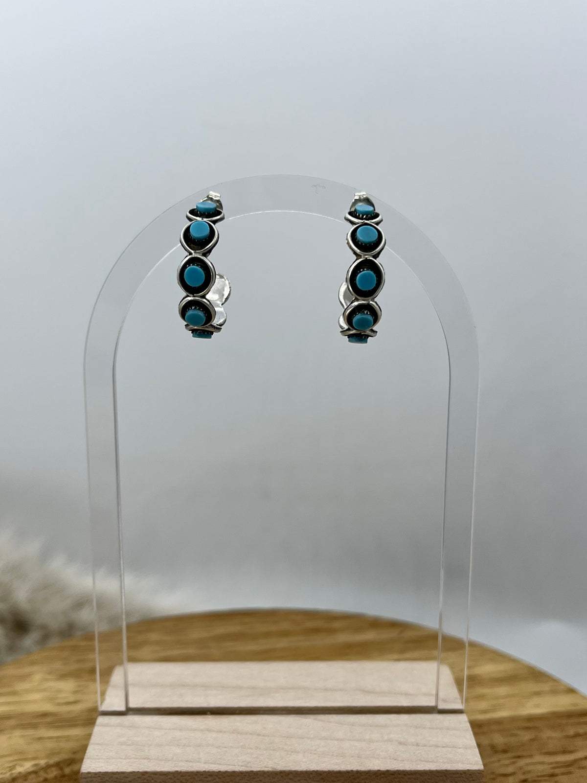 Turquoise Snake Eye Post Hoop Earrings by Ivy Booqua, Zuni
