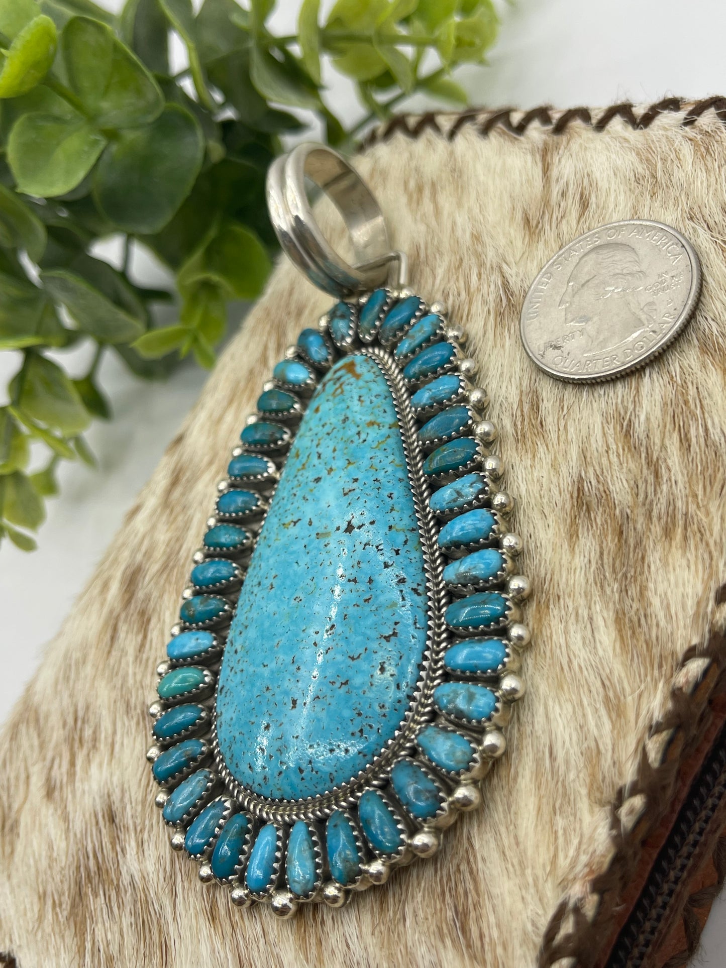 Kingman Turquoise Cluster Pendant by Juspert Wilson, Navajo
