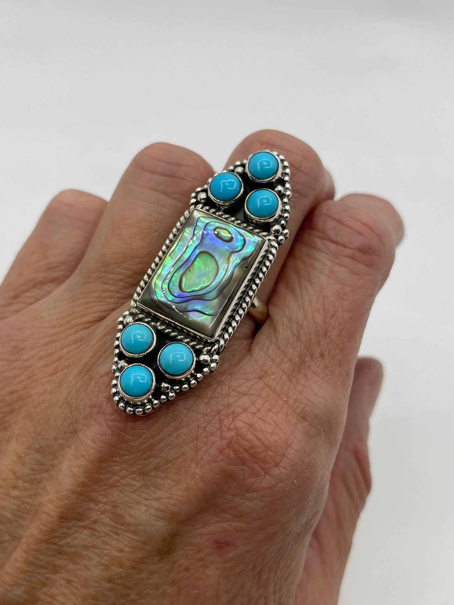 Abalone Shell Sleeping Beauty turquoise Adjustable Ring