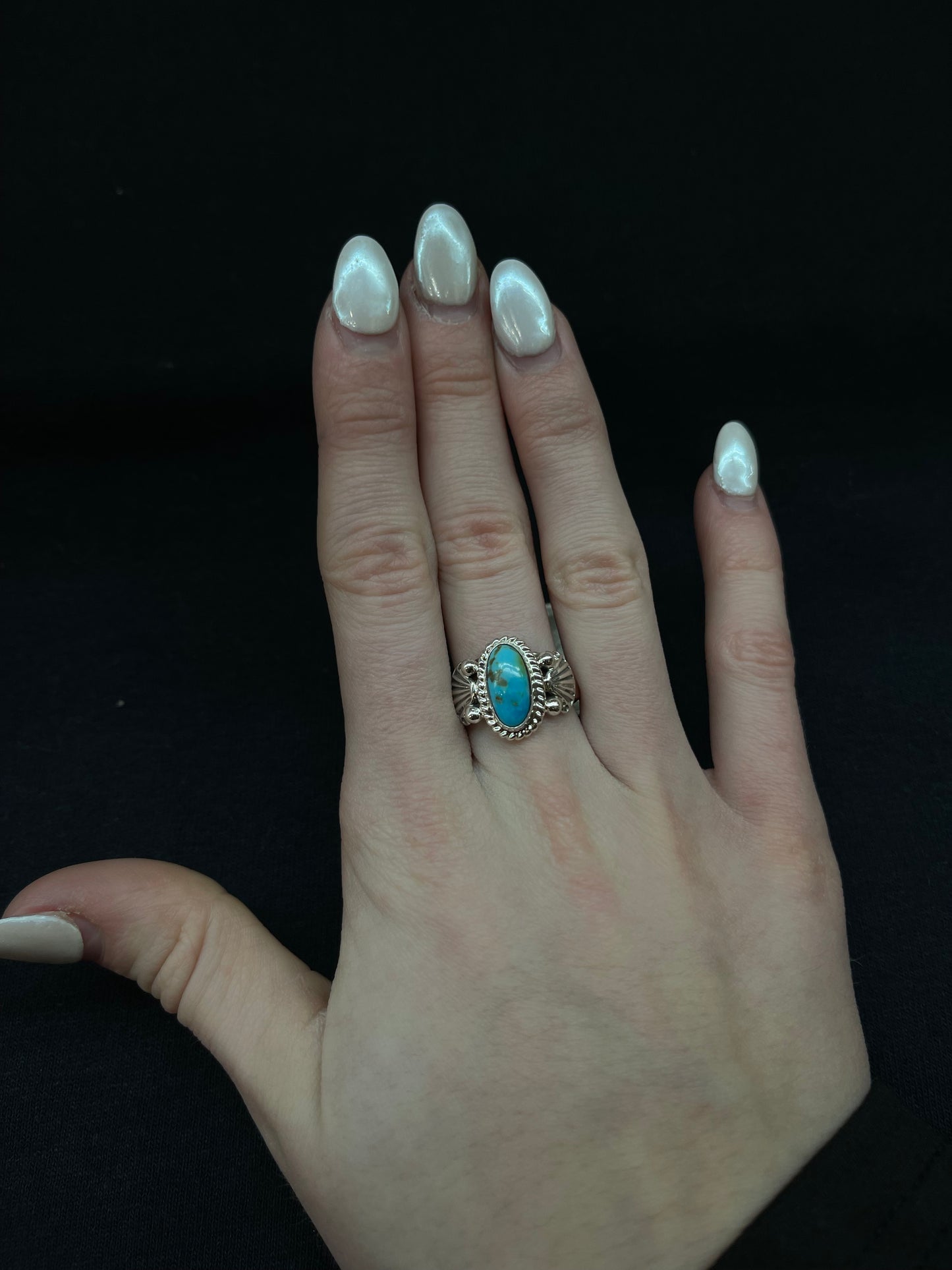 7.0 Turquoise Oval Ring by Alice R. Sanders, Navajo