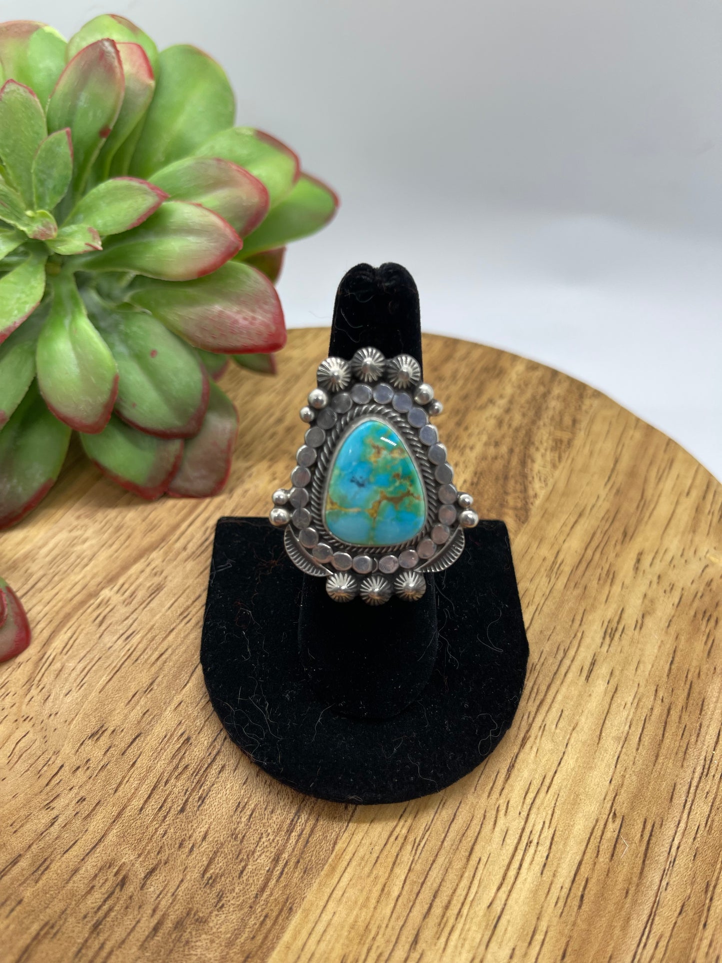 7.0 Sonoran Gold Turquoise Triangle Ring by Tom Lewis, Navajo