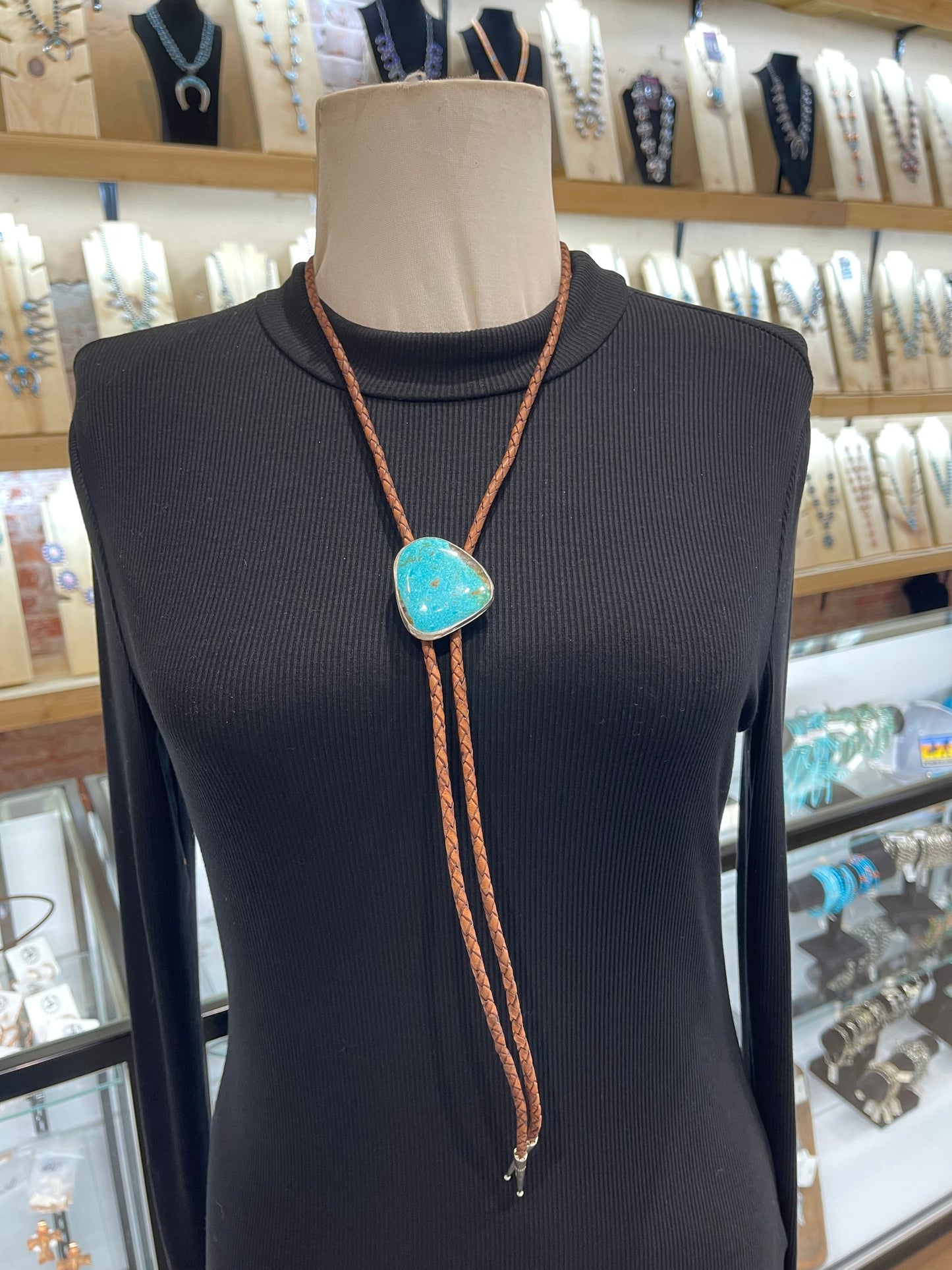 Kingman Turquoise Bolo Tie by Carrie Cannon, Kiowa