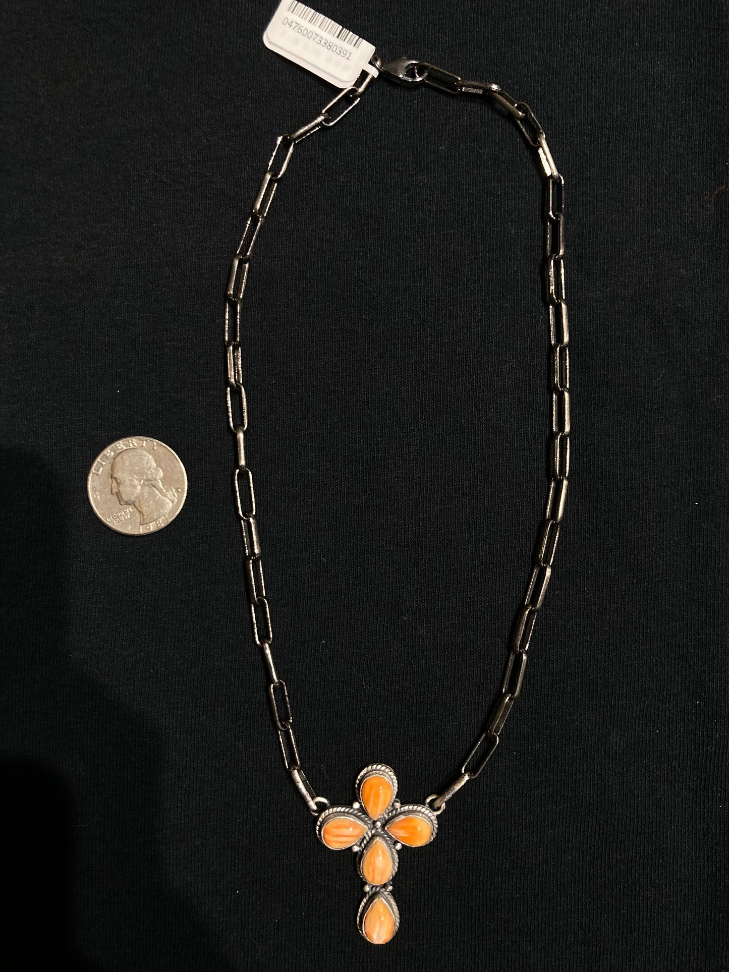 16" Orange Spiny Oyster Shell Cross Necklace