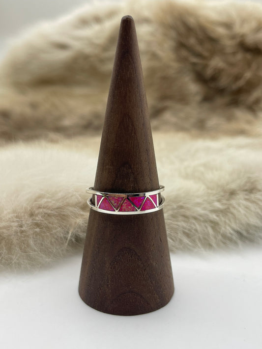 10.5 Hot Pink Opal Zigzag Inlay Band by Joann Peinas, Zuni