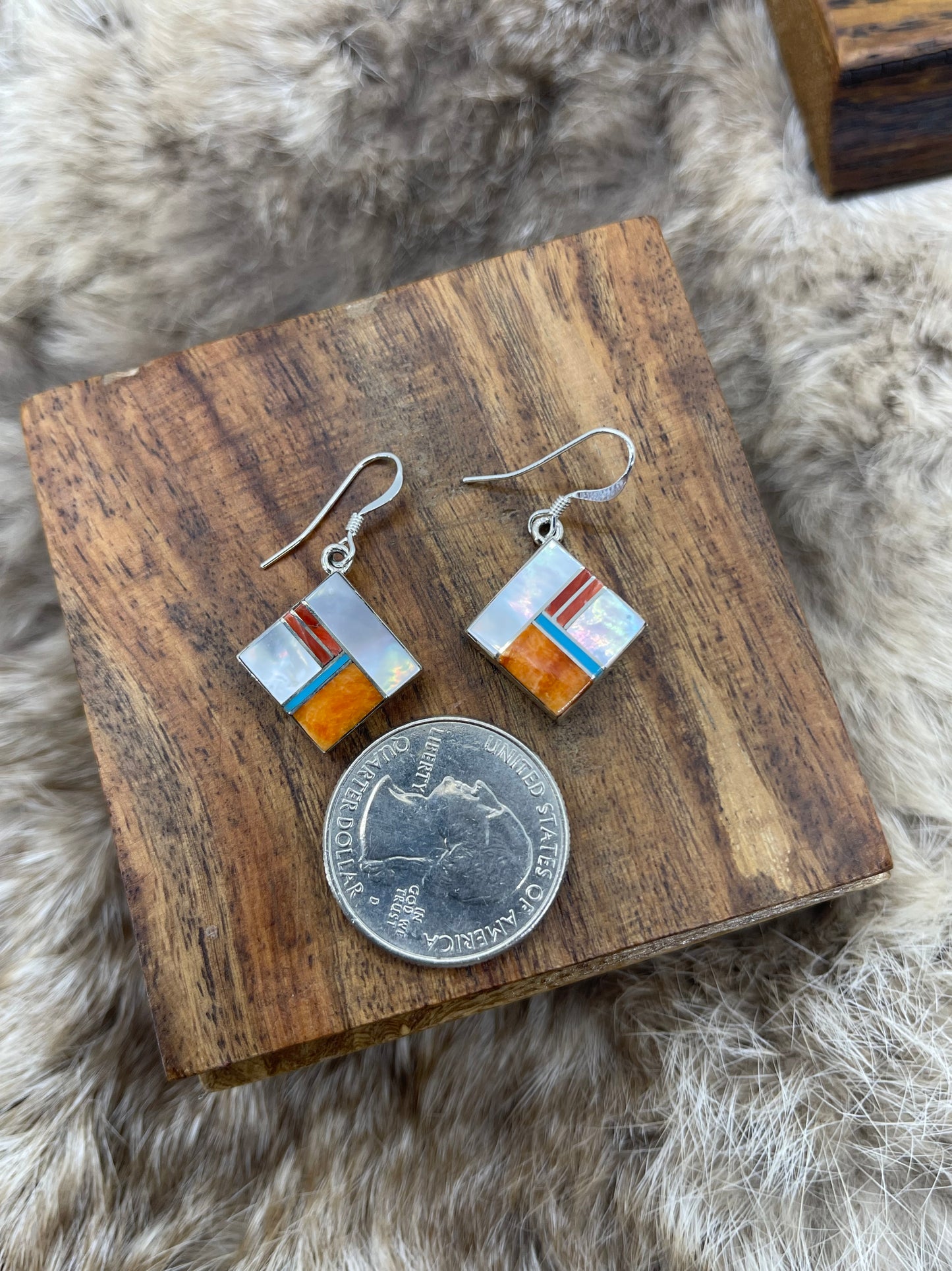 Mother of Pearl, Spiny & Turquoise Earrings by James Manygoats, Navajo