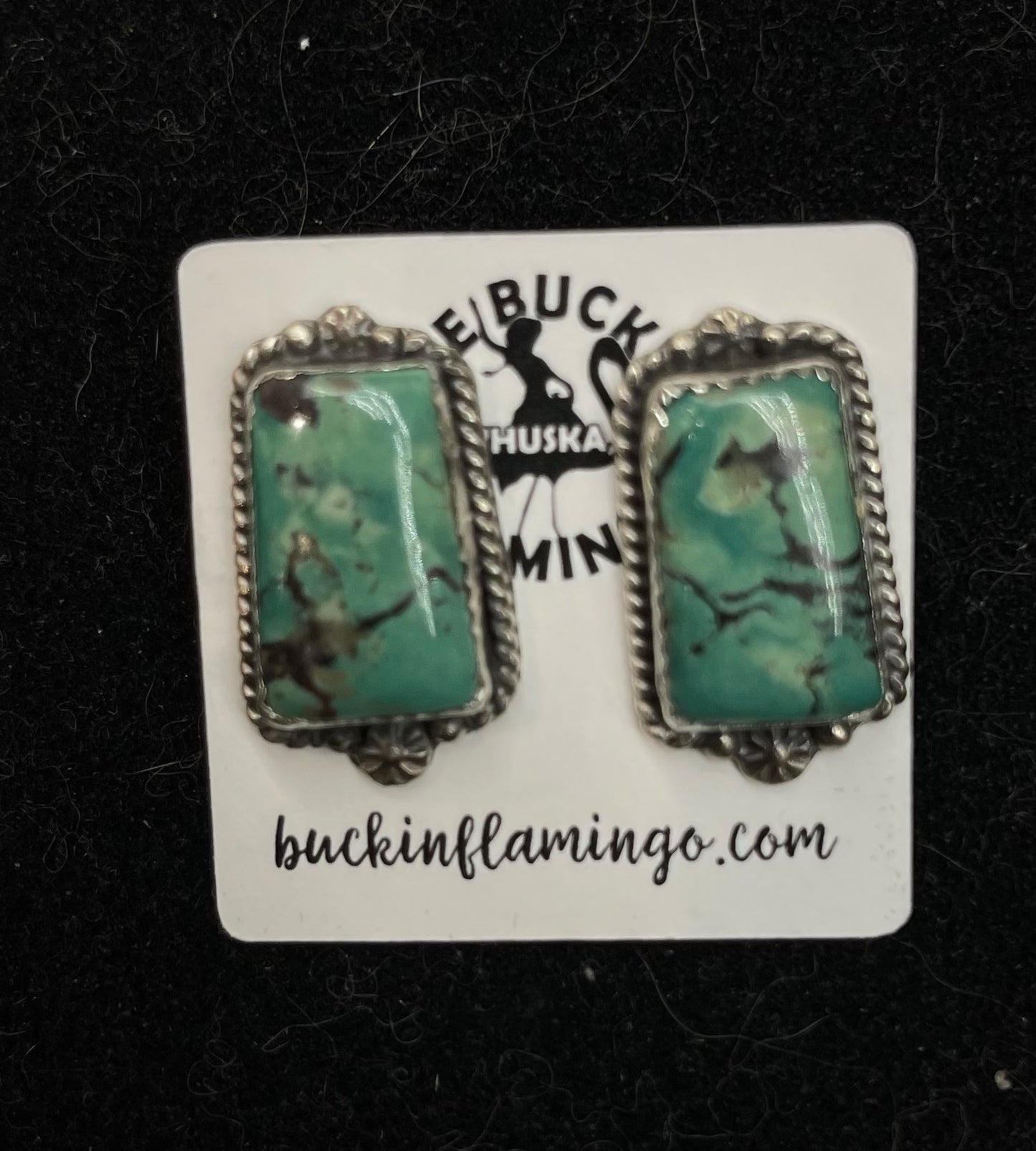 Kingman Turquoise Post Earring by Virginia Becent, Navajo