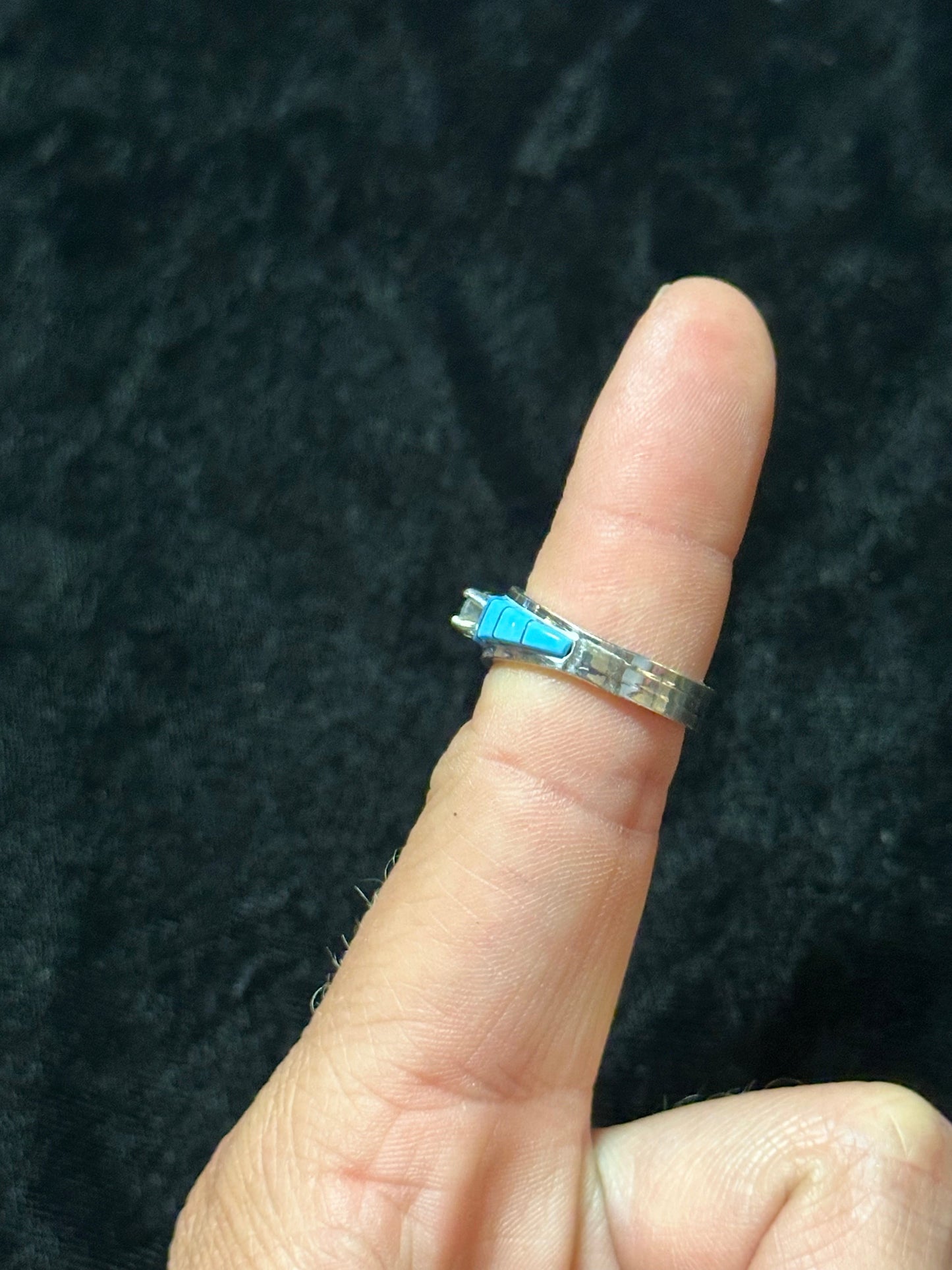 Sleeping Beauty Turquoise Inlay and Cubic Zirconia Engagement Ring by Marlene Shekya, Zuni