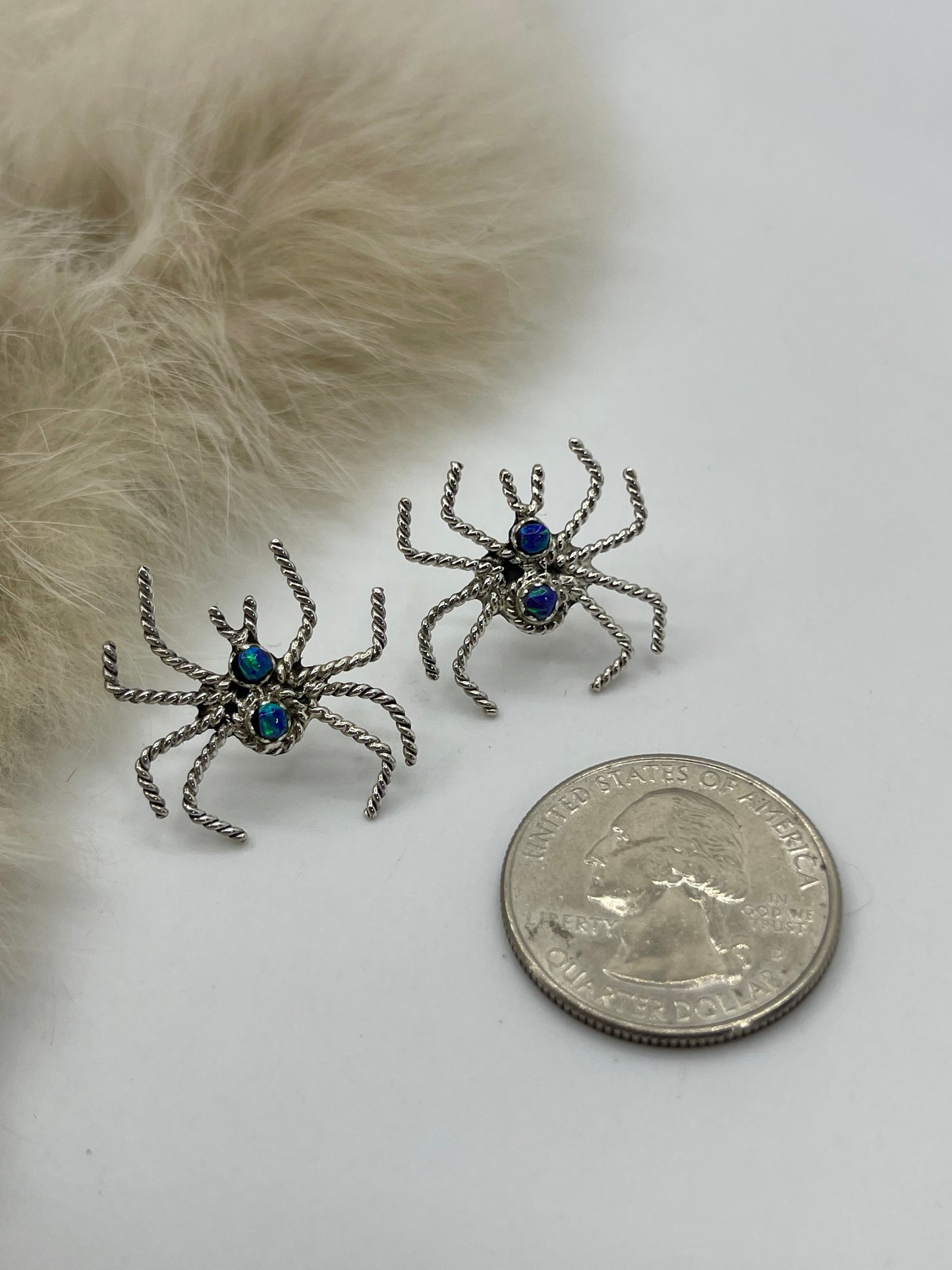 Purple Opal Spider Post Earrings by Gilbert Weebothee, Zuni