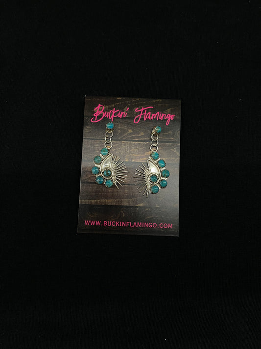 Kingman Turquoise Post Dangle Earrings by Martin Vacit, Navajo