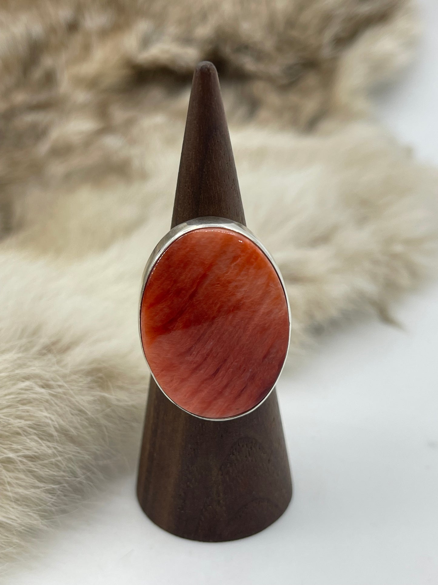 7.0 Red Spiny Oyster Shell Ring by Lawrence Willie, Navajo