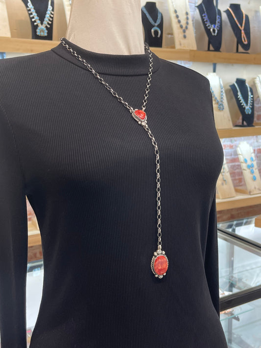 20" + 9" Red Spiny Oyster Necklace by Augustine Largo, Navajo